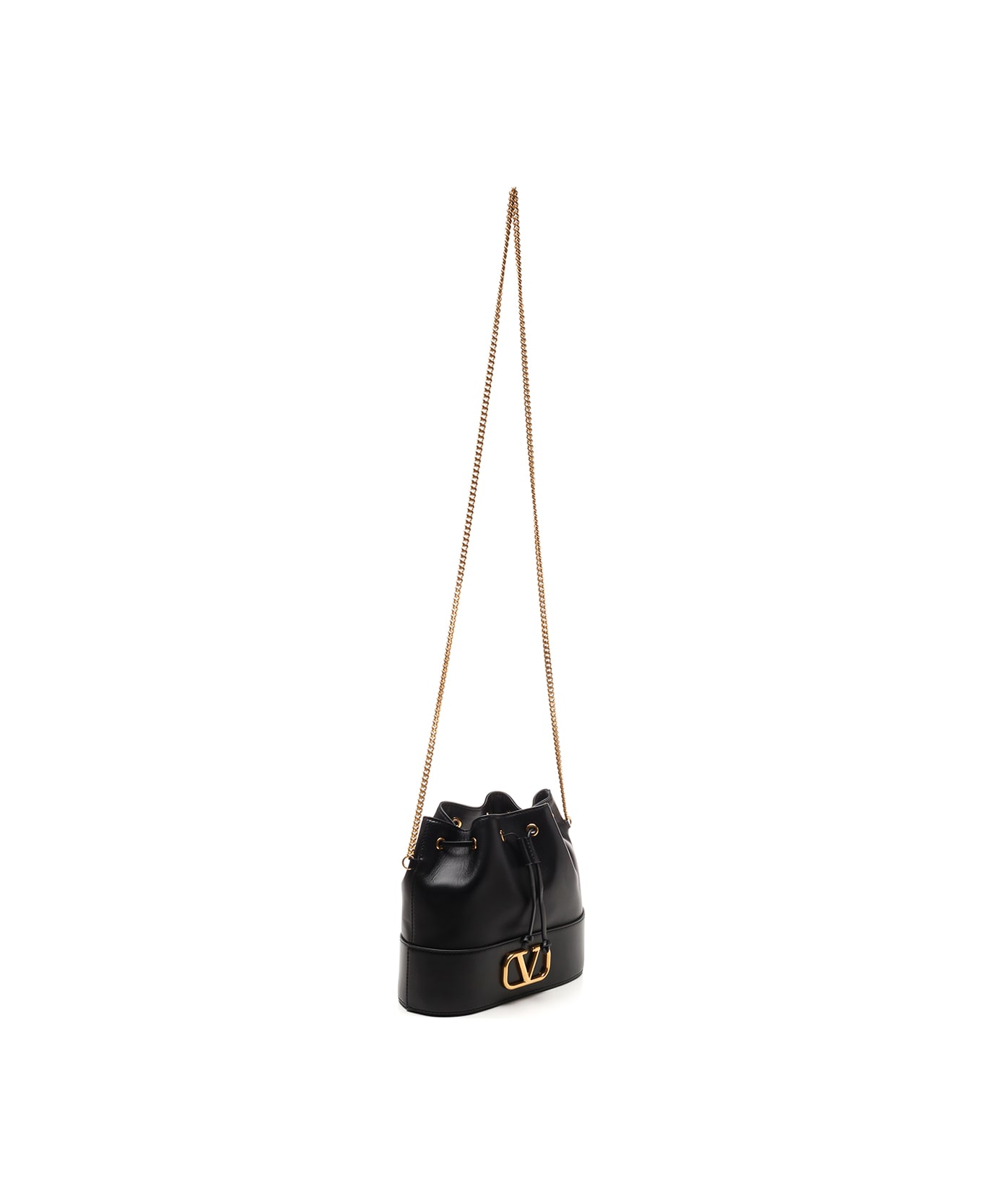Valentino Garavani Black Leather 
v Logo
 Bucket Bag - Black