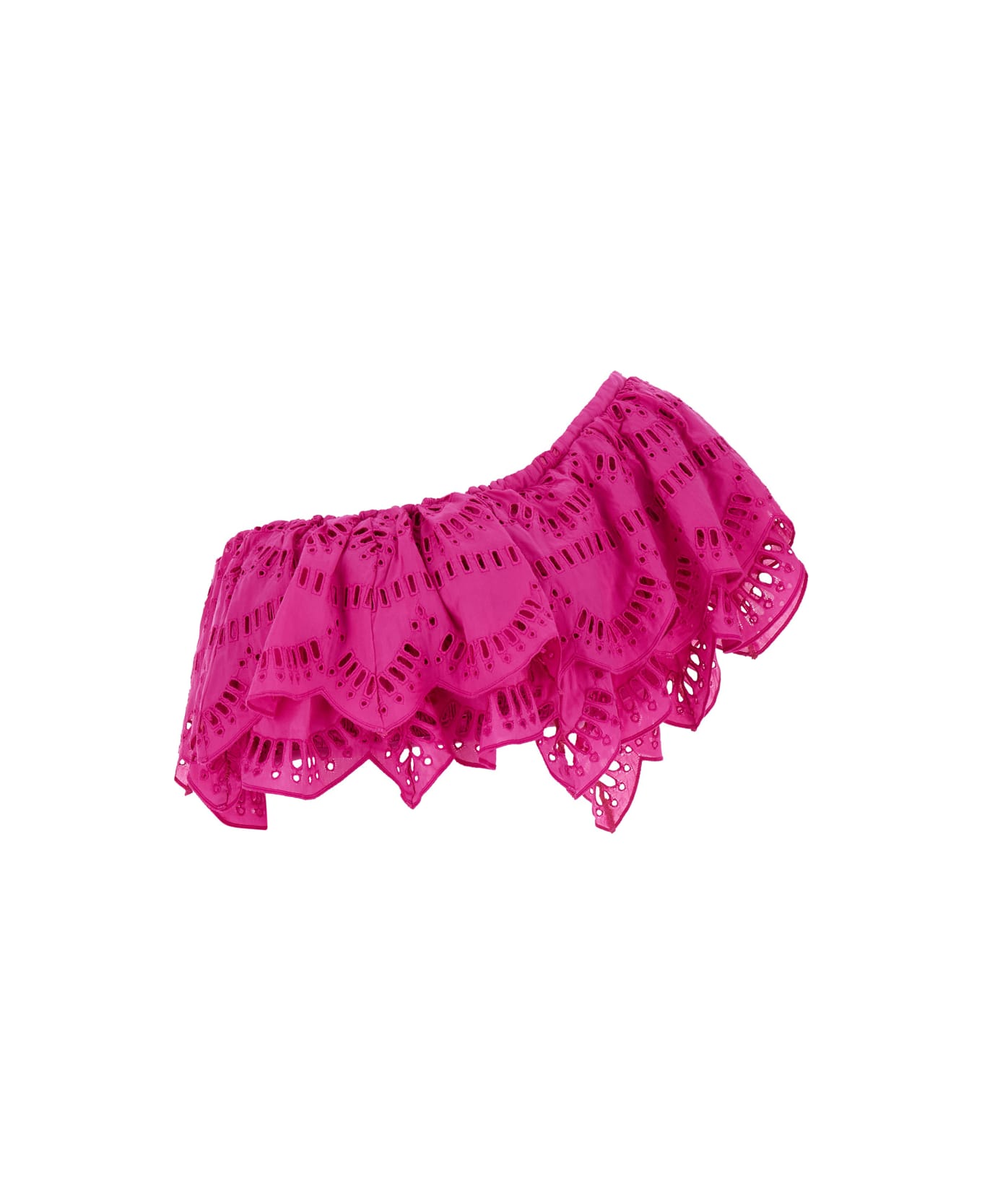 Charo Ruiz Fuchsia One-shoulder Top With Crochet Work In Cotton Blend Woman - Pink