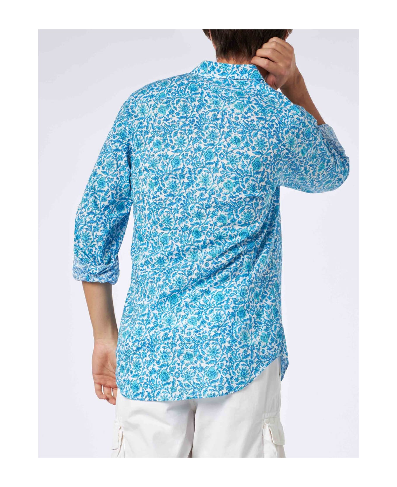 MC2 Saint Barth Man Muslin Cotton Sikelia Shirt With Flower Print - WHITE