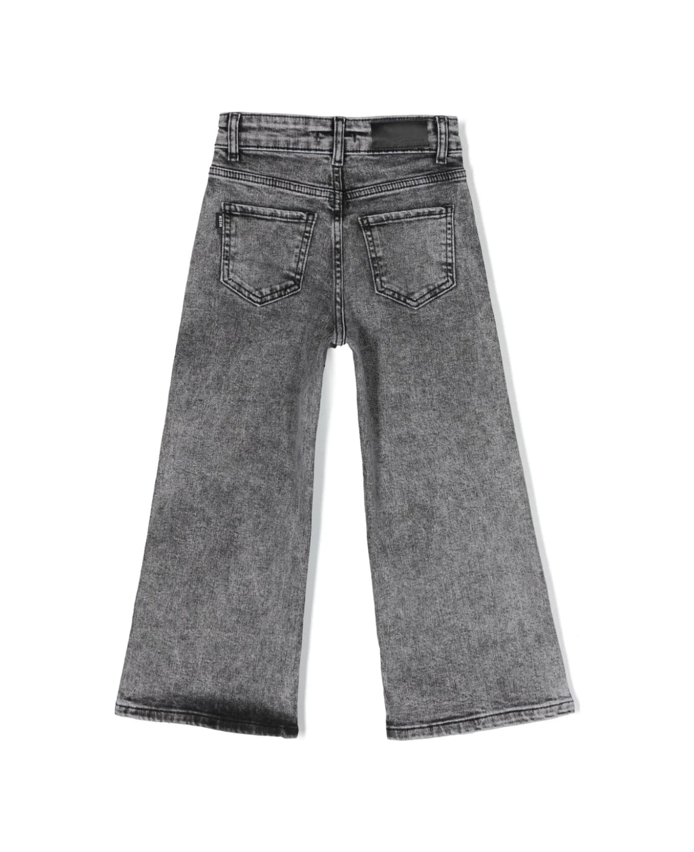 MSGM Wide-leg Jeans In Grey Denim With Rhinestones - Grigio