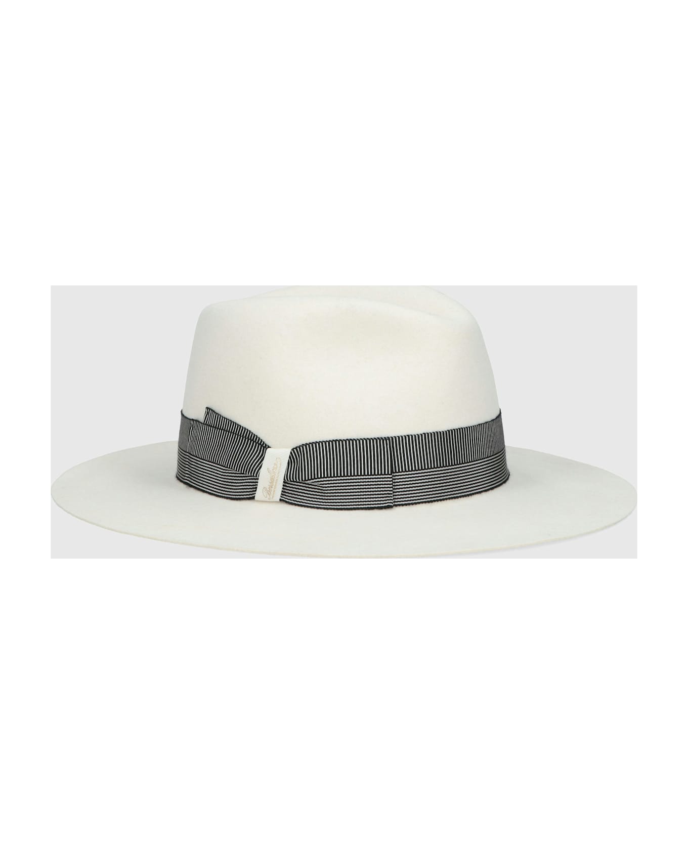 Borsalino Agata Alessandria Brushed Felt With Striped Hatband - WHITE