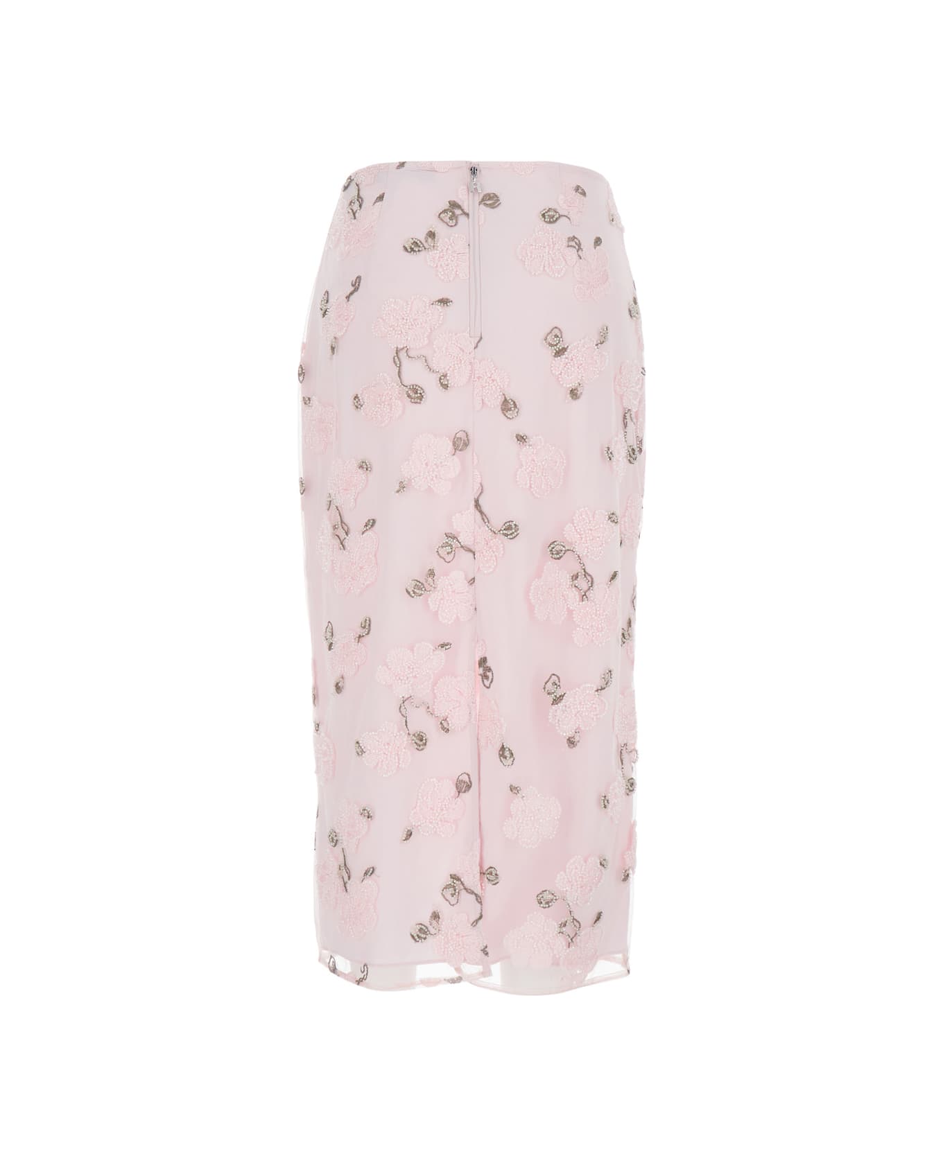 Rotate by Birger Christensen Pink Skirt With Pencil Design And Beaded Floral Detail In Fabric Woman - Pink