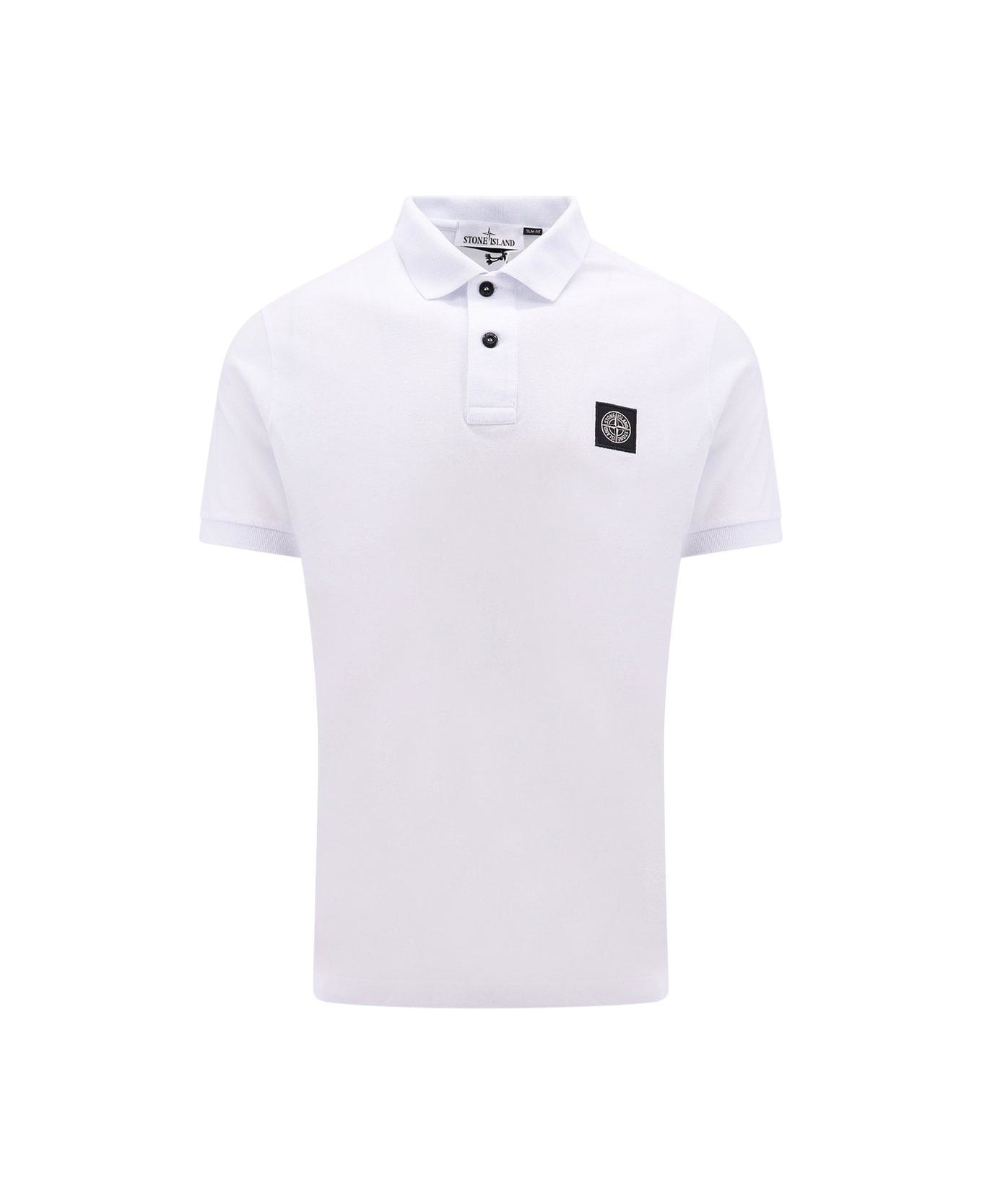 Stone Island Logo Patch Detail Polo Shirt - White