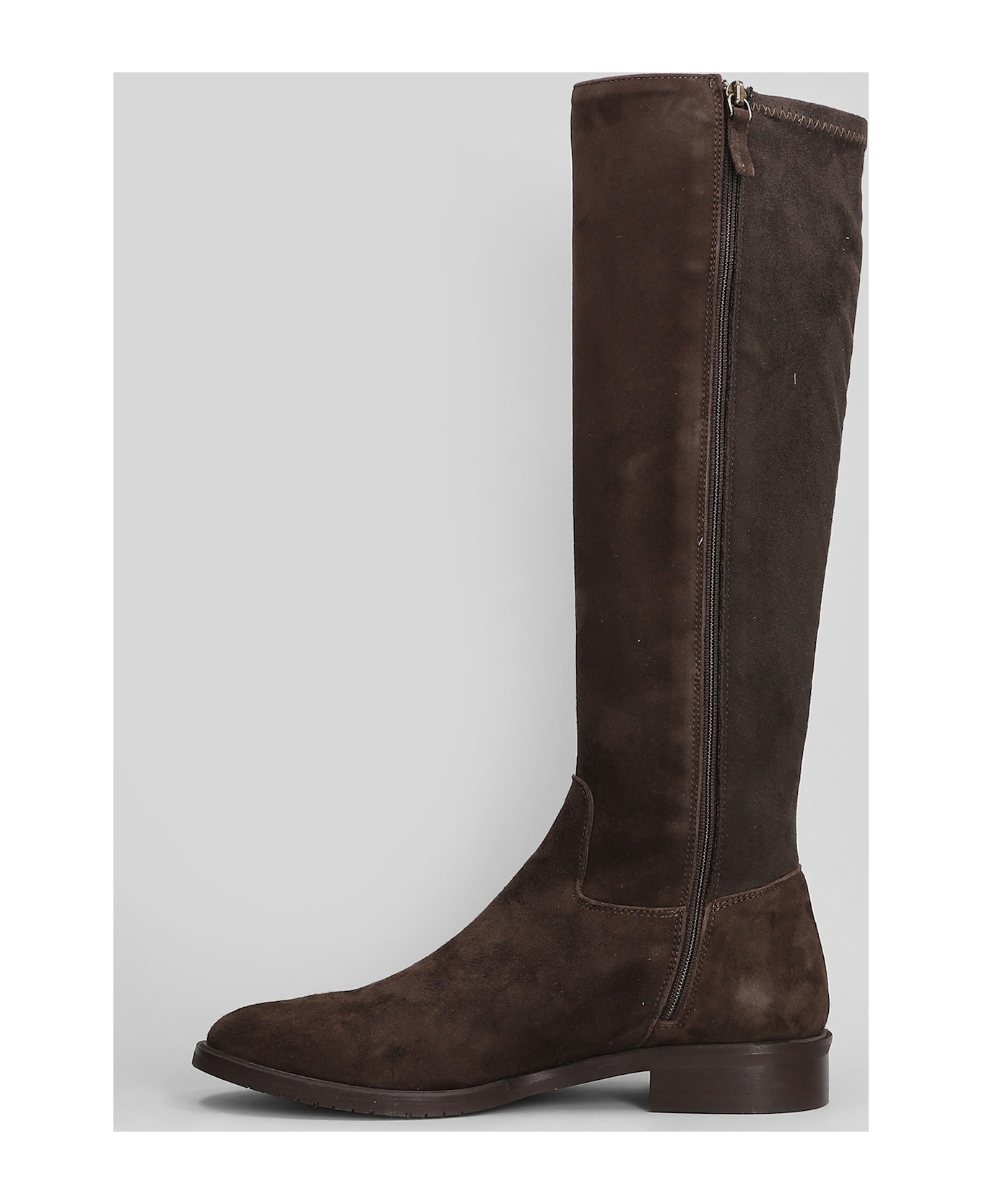 Julie Dee Low Heels Boots In Dark Brown Suede - dark brown