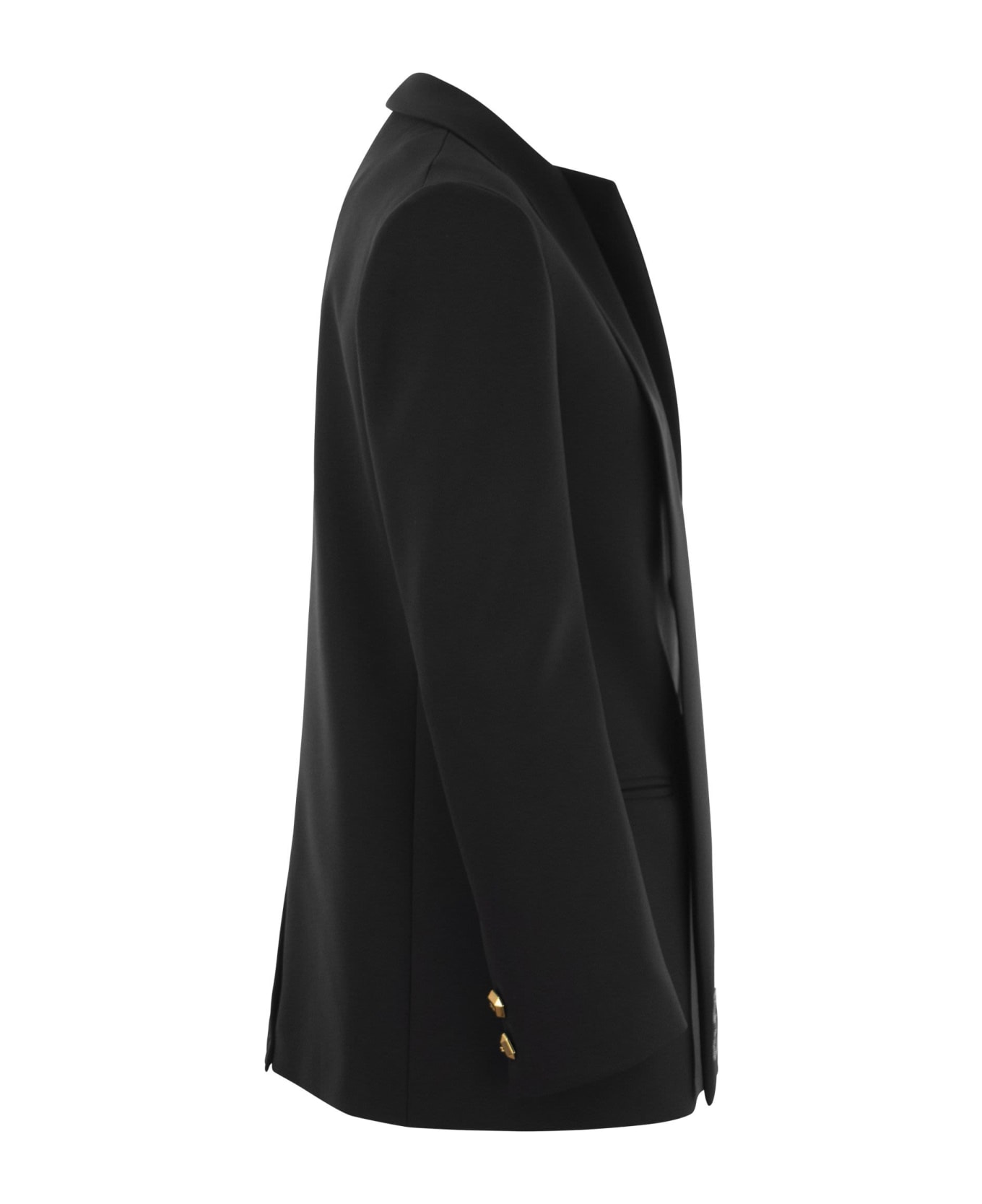 Elisabetta Franchi Double-breasted Crêpe Jacket With Scarf - Black
