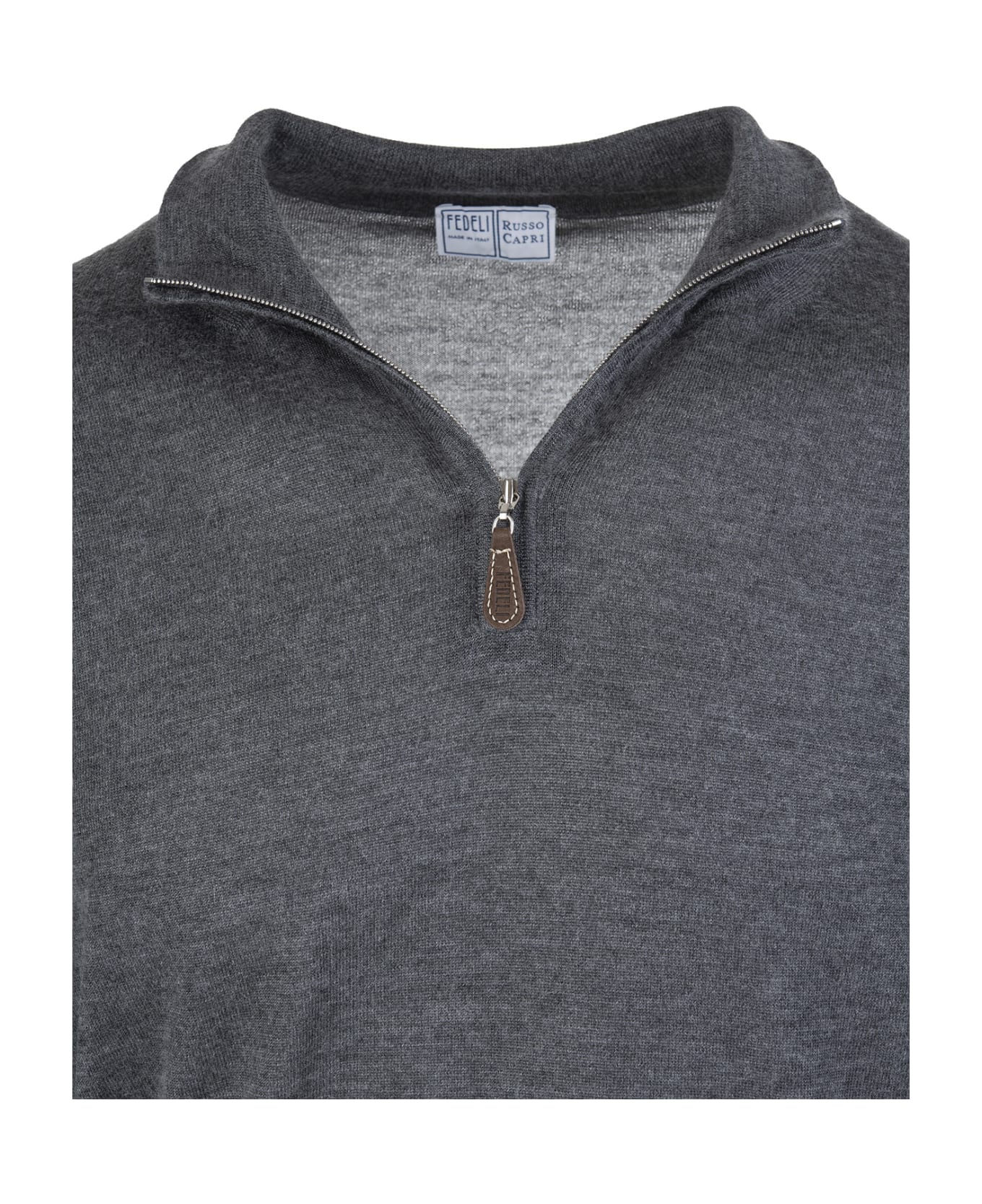 Fedeli Man Half-zip Favonio Pullover In Dark Grey Silk And Cashmere ...