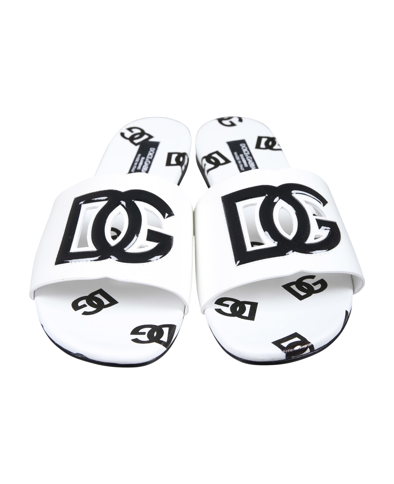 Dolce & Gabbana White Slippers For Girl With Logo - Havan Nero シューズ