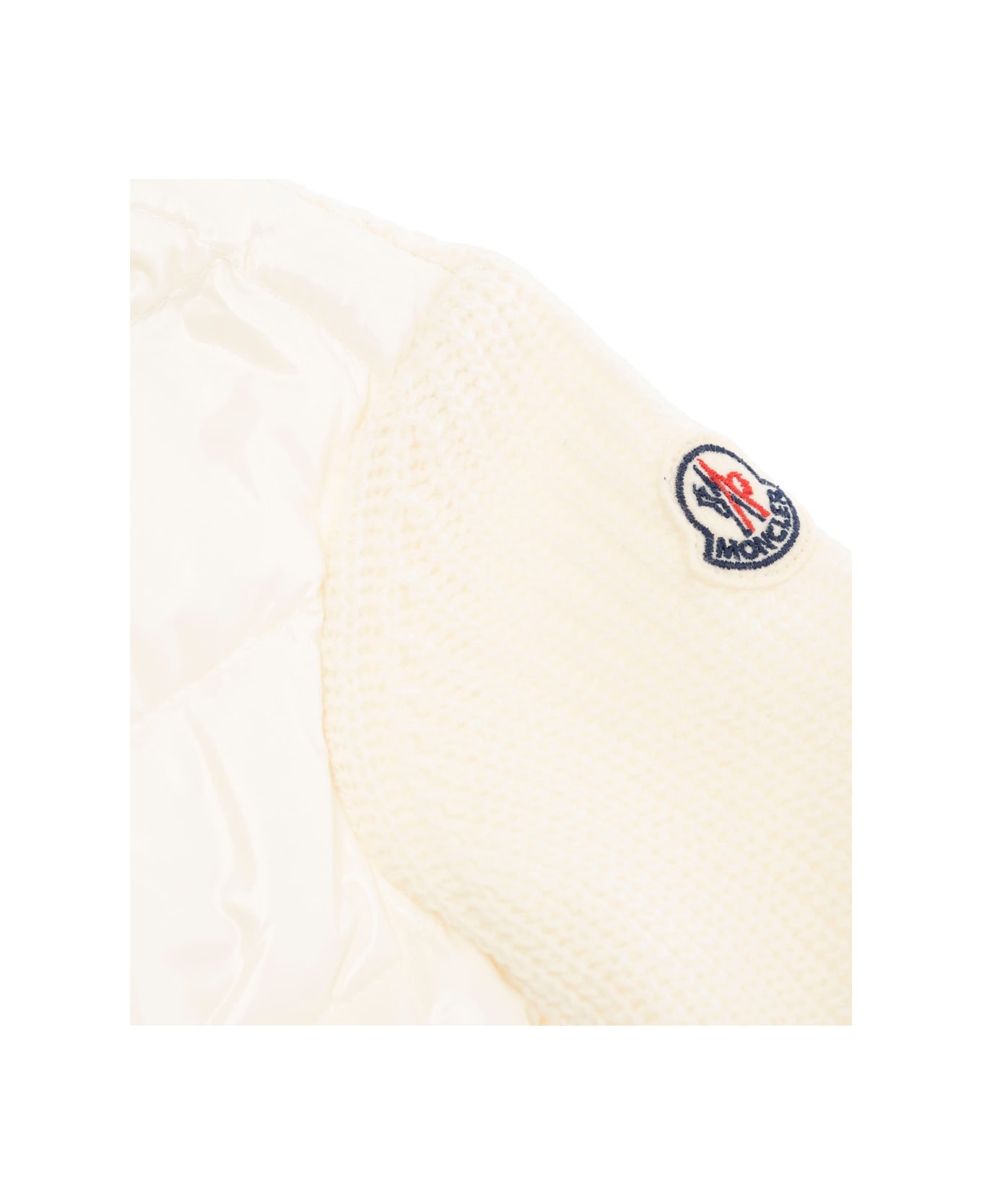 Moncler Cream White Padded Cardigan With Logo Patch In Wool Baby - White