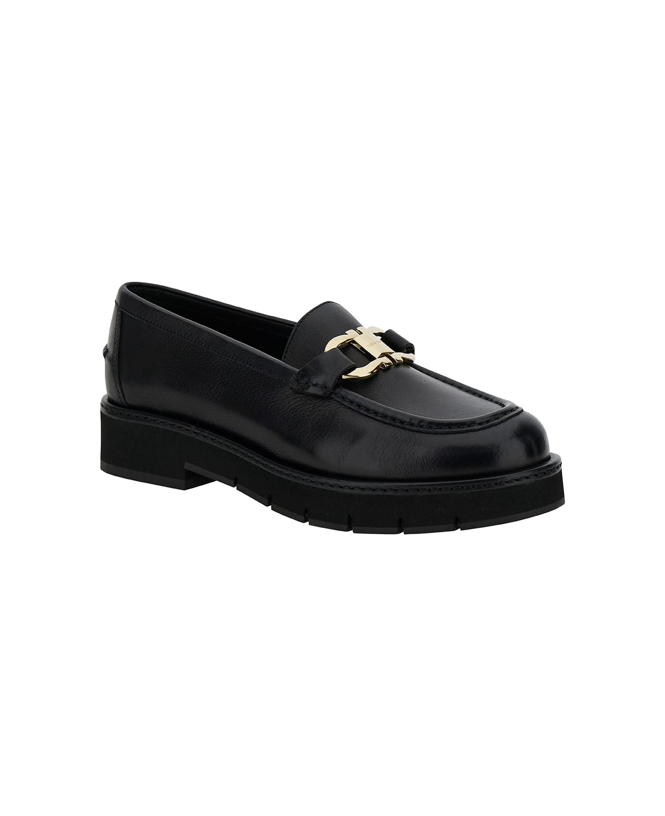 Ferragamo 'mayna' Black Loafers With Gancini Detail And Platform In Leather Woman - Black