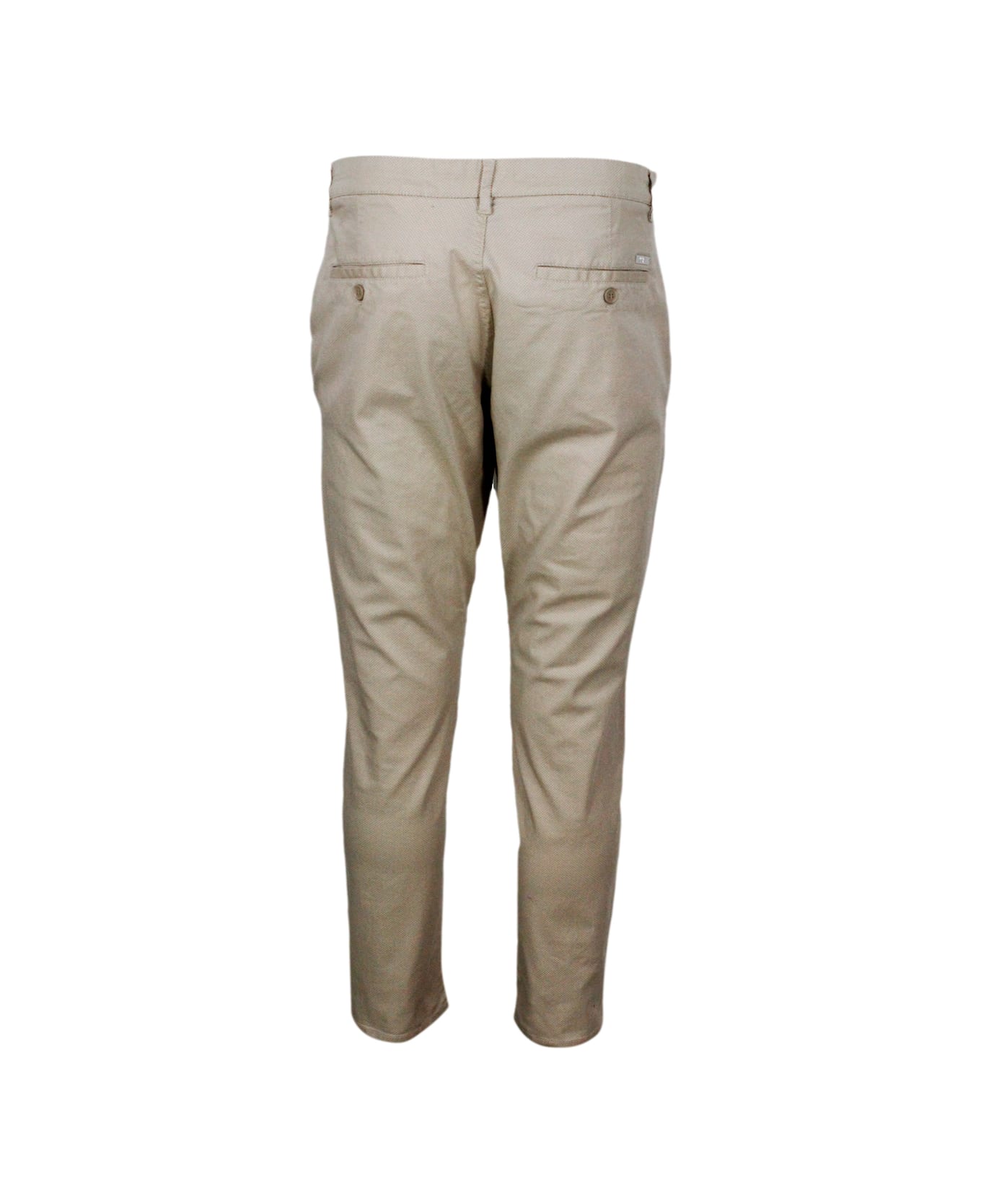 Armani Collezioni Stretch Cotton Trousers With Welt Pockets And Zip And Button Closure - Beige