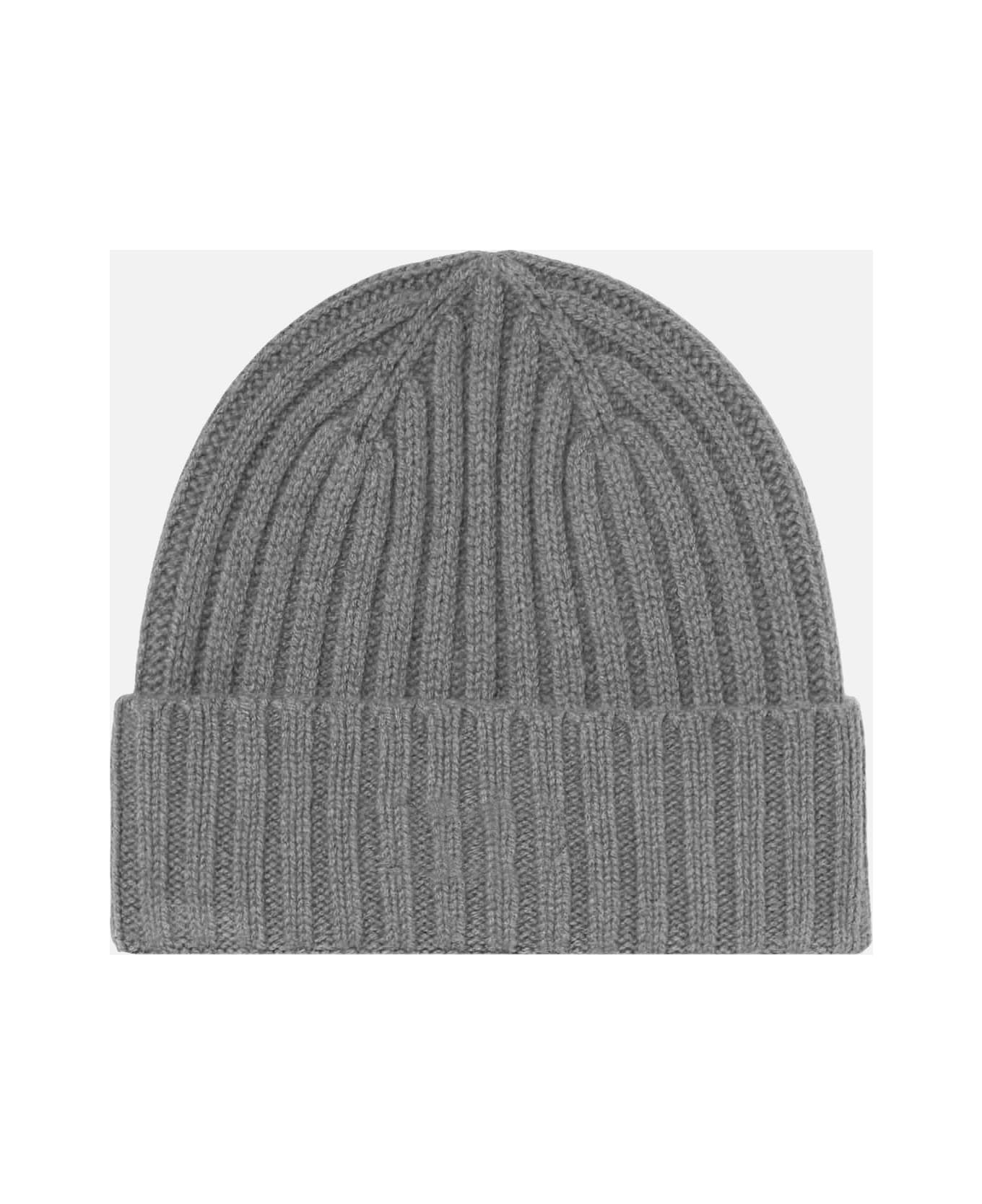 MC2 Saint Barth Man Grey Cashmere Hat Wengen With St. Barth Embroidery - GREY
