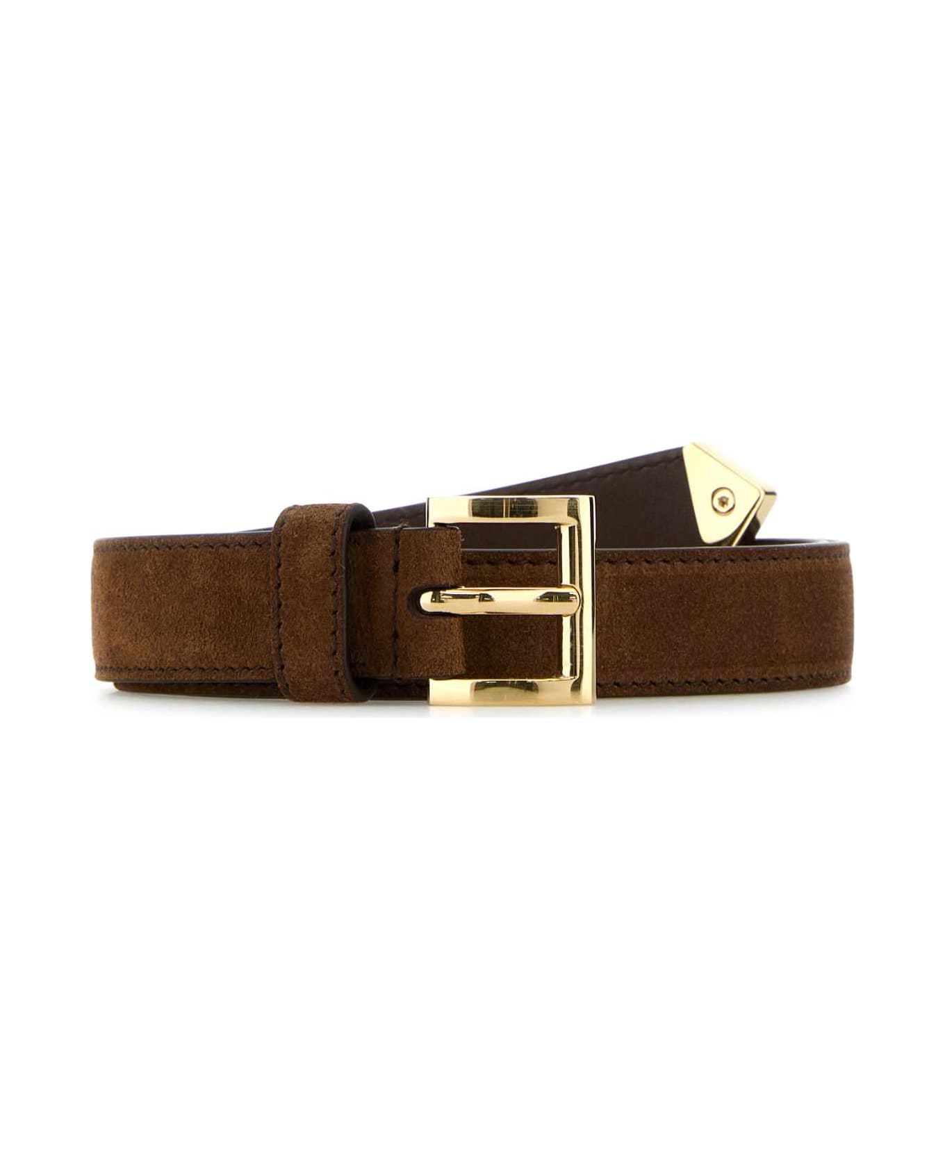 Prada Brown Suede Belt - CACAO