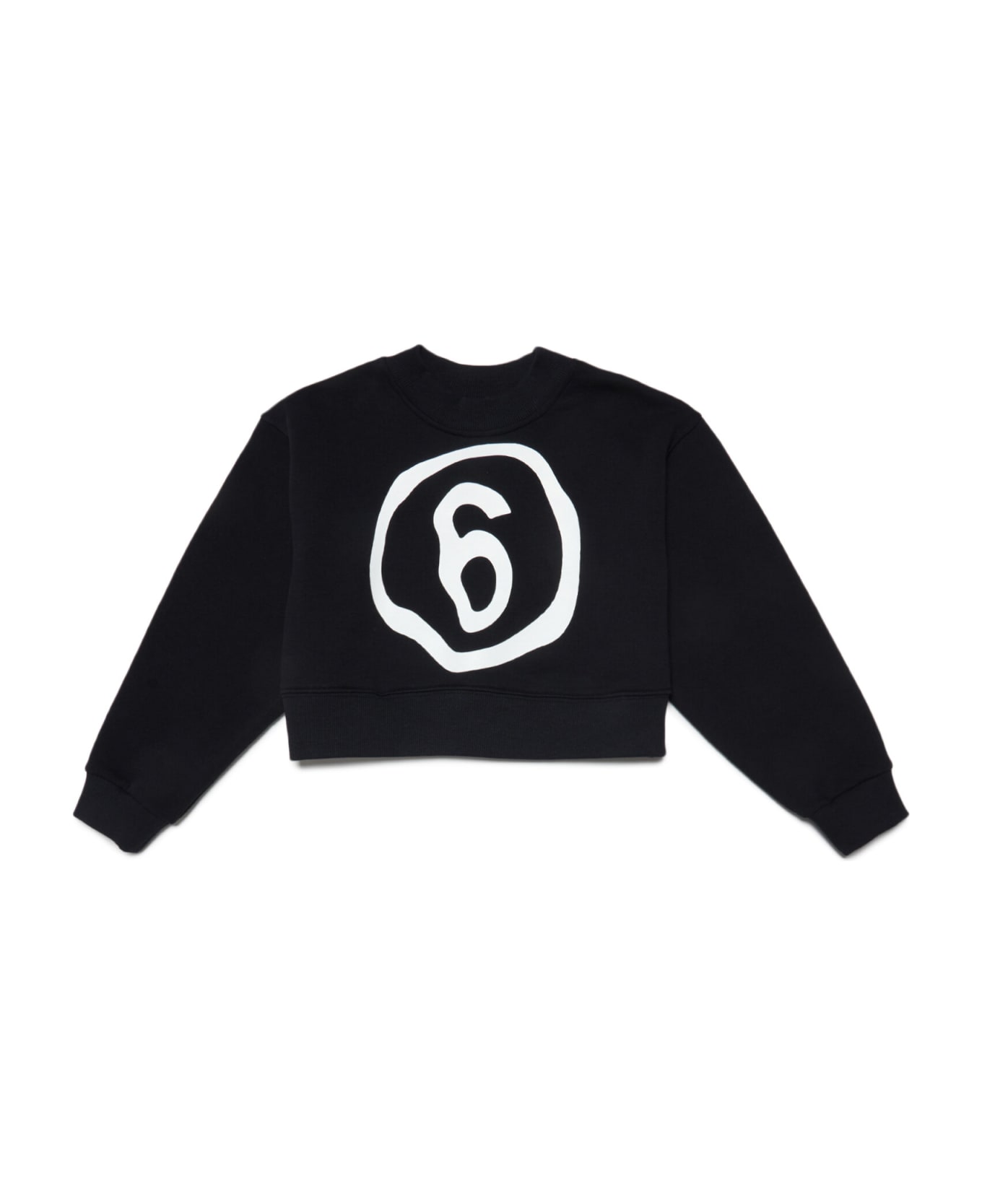 MM6 Maison Margiela Mm6s53u Sweat-shirt Maison Margiela Black Cropped Crew-neck Cotton Sweatshirt With Fluid Effect Logo - M6900 ニットウェア＆スウェットシャツ