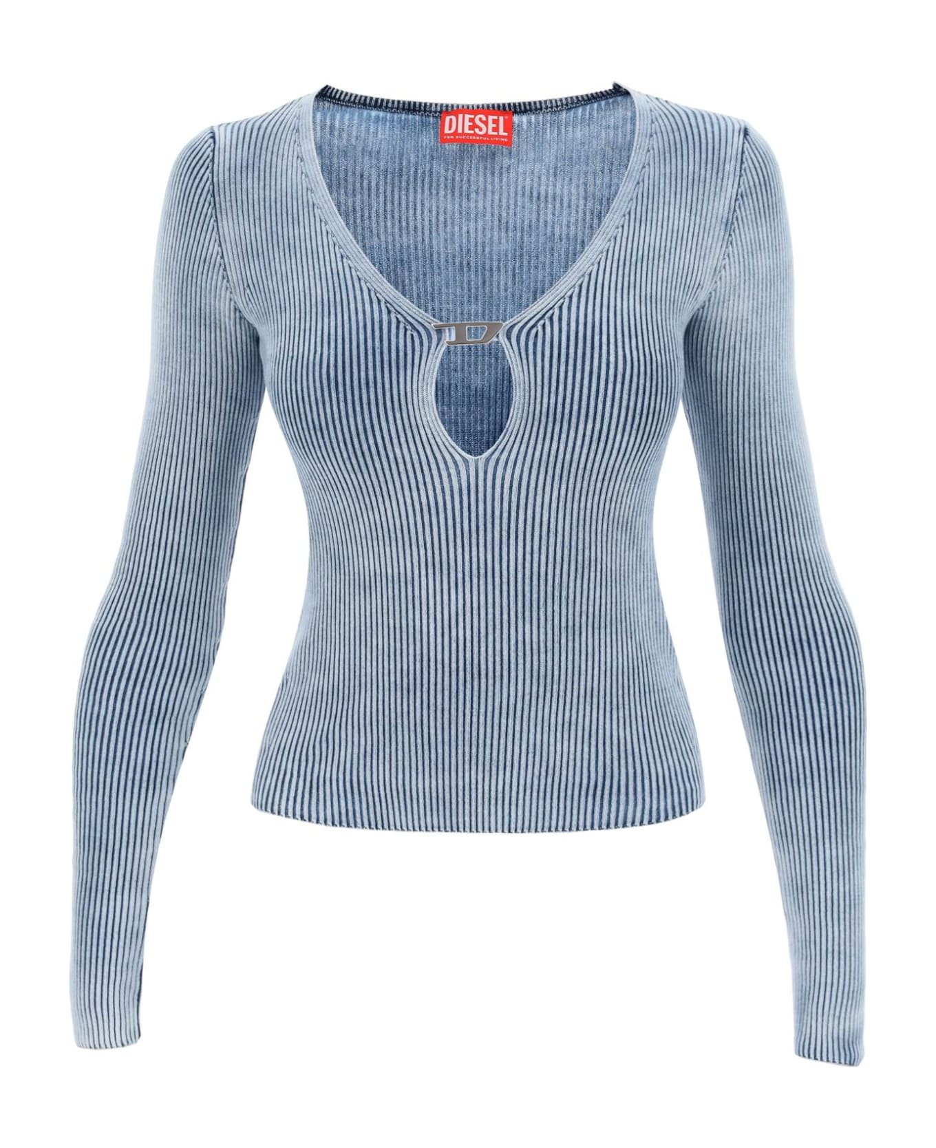 Diesel M-teri Ribbed Sweater With Logo Plaque - DENIM (Light blue)