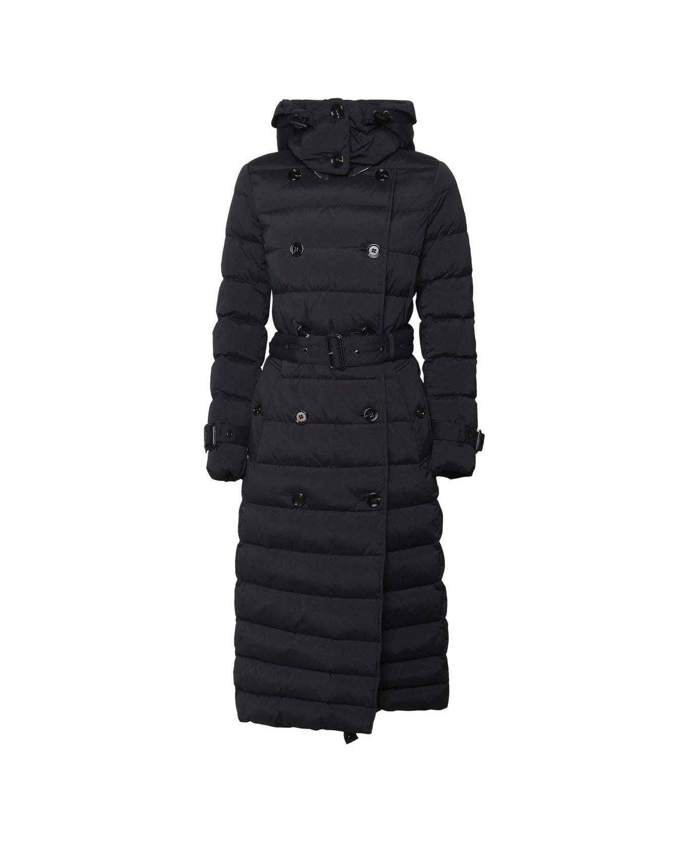 Burberry Double Breasted Hooded Belted Down Coat - Black