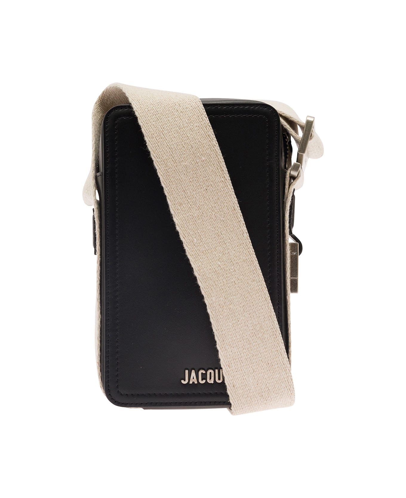 Jacquemus 'la Cuerda Vertical' Black Shoulder Bag With Front Logo In Smooth Leather Man - Black