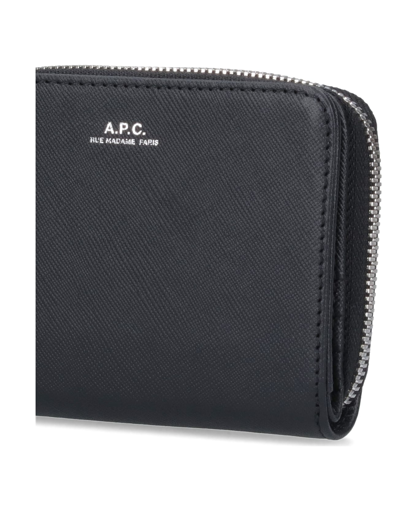 A.P.C. Logo Embossed Zipped Wallet - Black