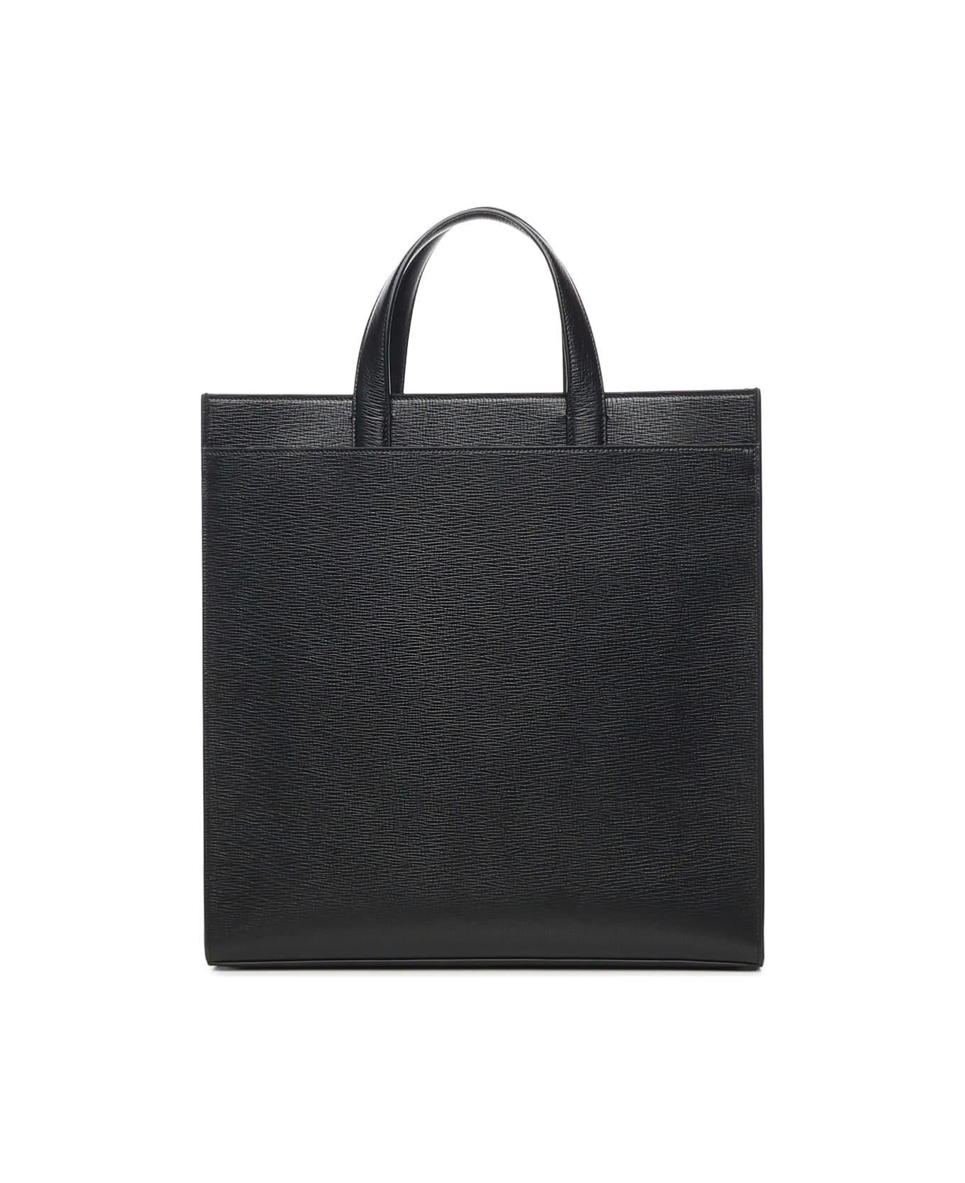 Ferragamo Leather Work Bag With Double Handle - Black