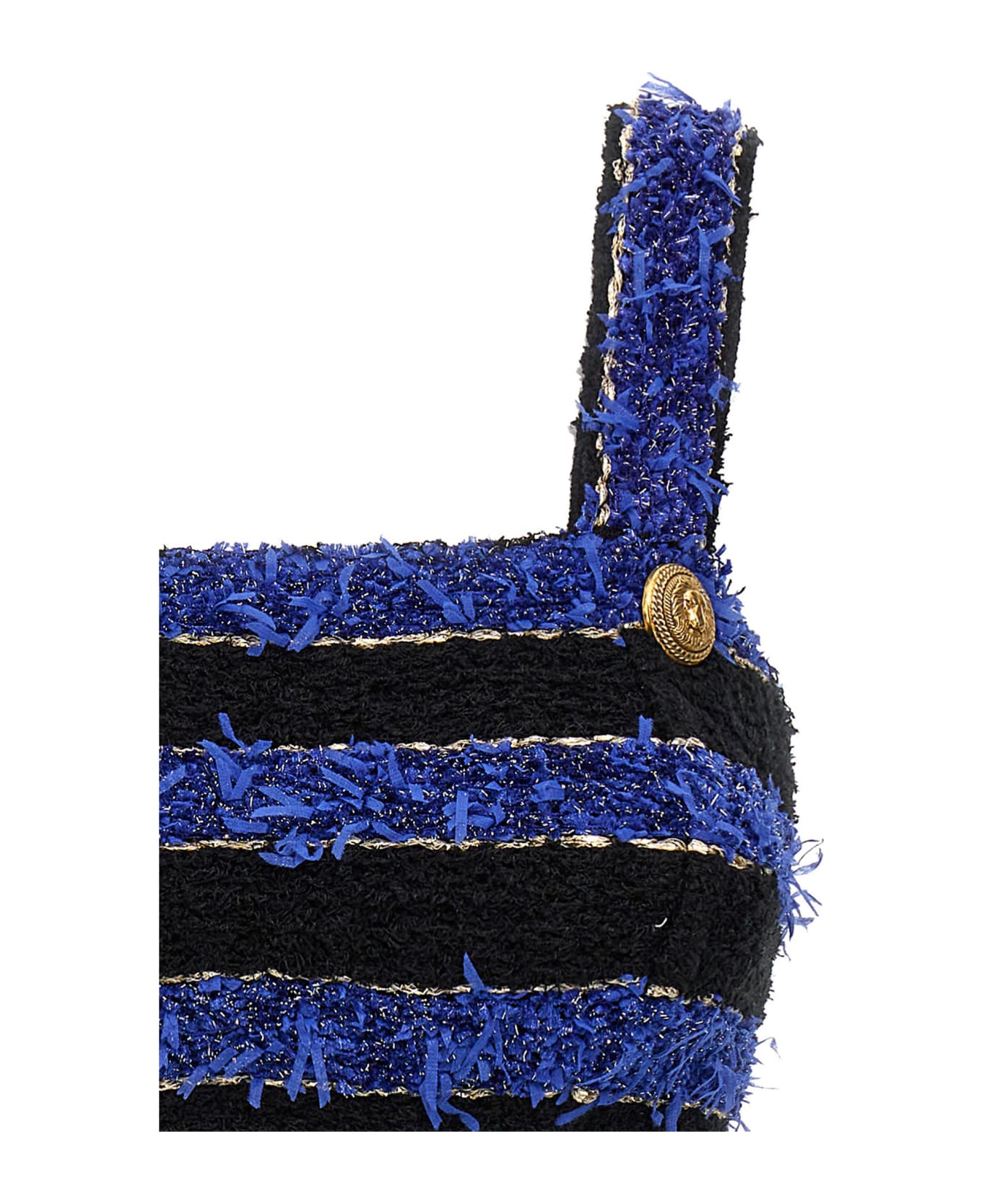 Balmain Striped Tweed Crop Top - BLACK BLUE GOLD