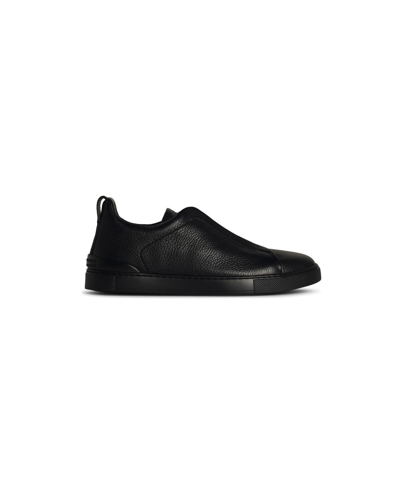 Zegna 'triple Stitch' Black Leather Sneakers - Black