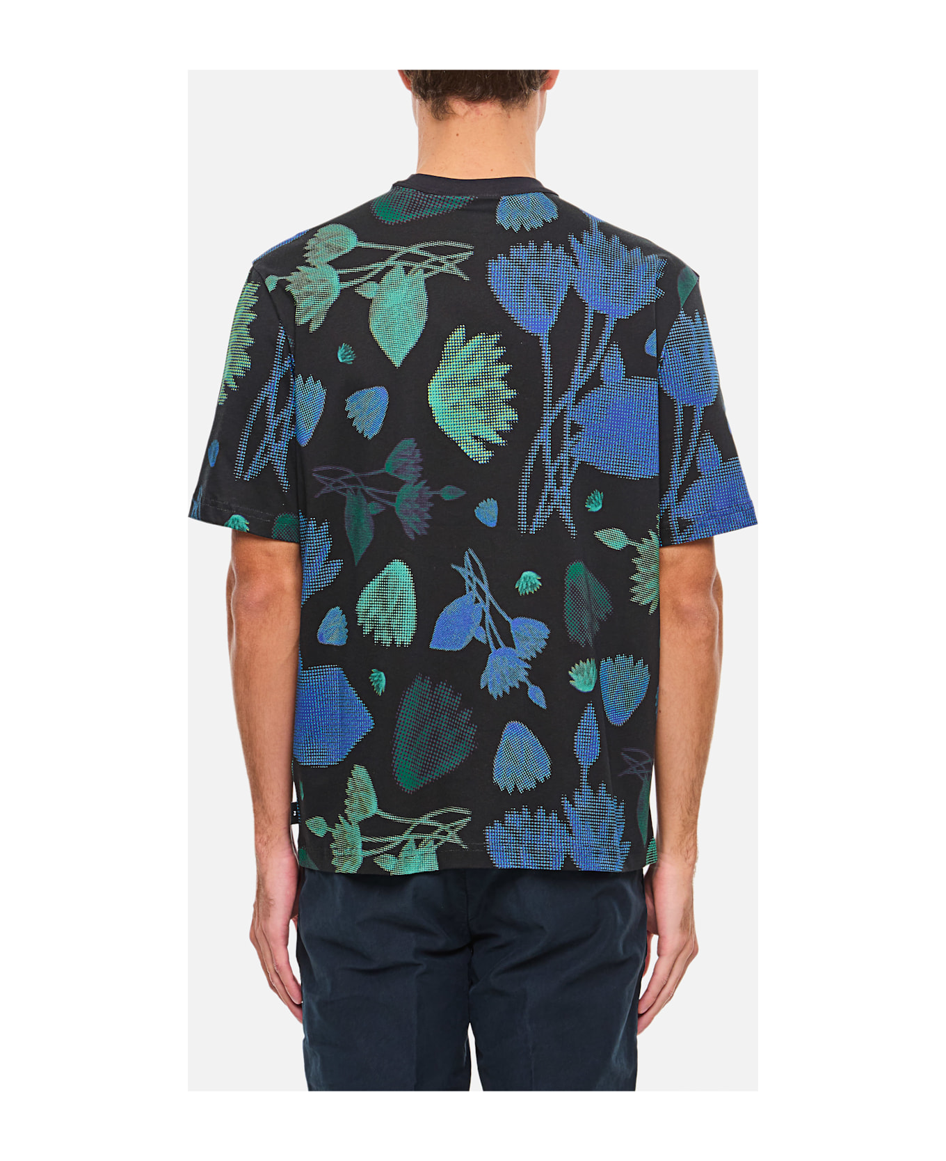 Paul Smith Black Half Tone Floral T-shirt With Pixelated Flower Print - MultiColour