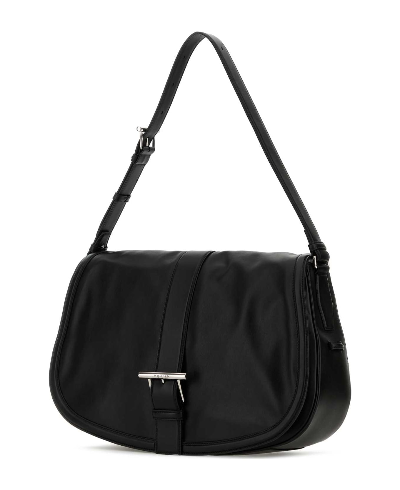 Alexander McQueen Black Leather Maxi Satchel Shoulder Bag - BLACKSILVER