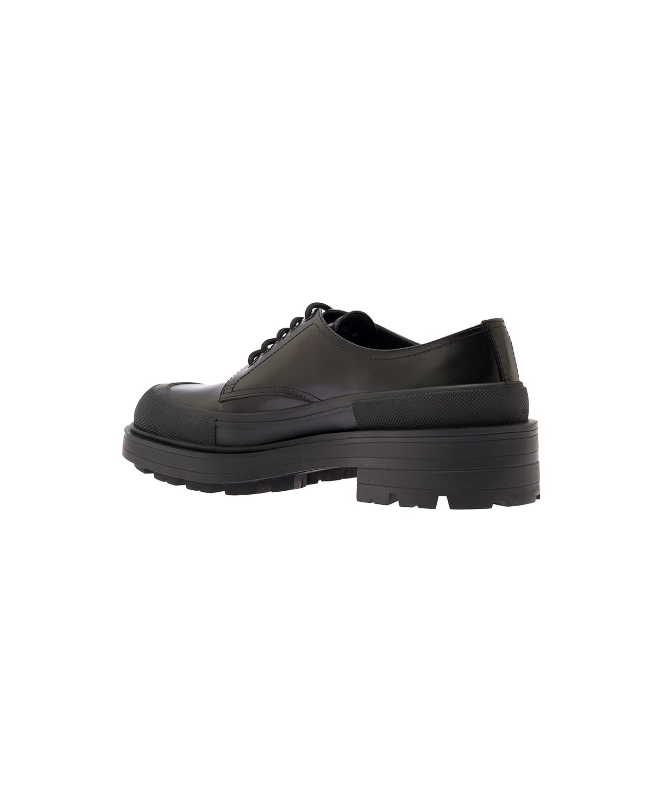 Alexander McQueen Black Derby Shoes In Calf Leather Man - Black ローファー＆デッキシューズ