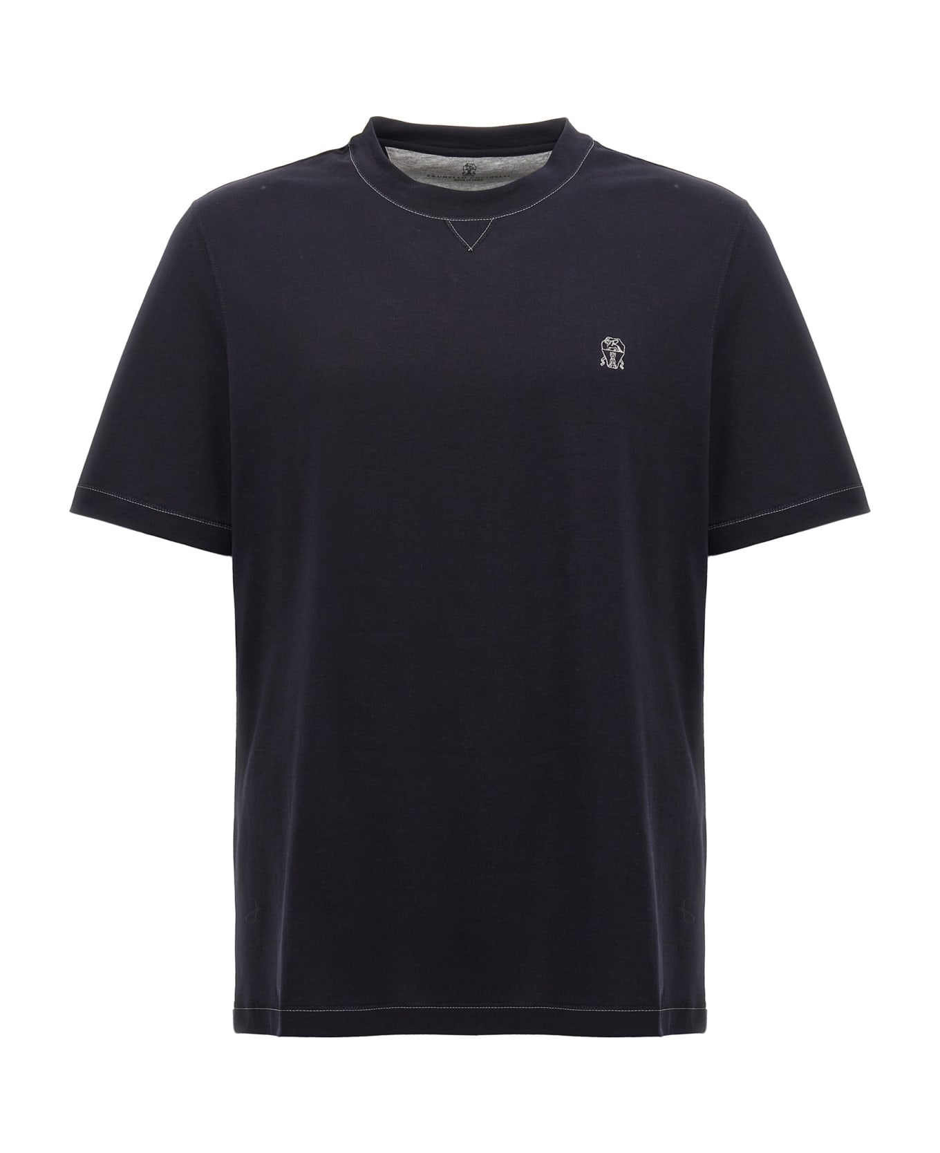 Brunello Cucinelli Logo Embroidery T-shirt - Blue