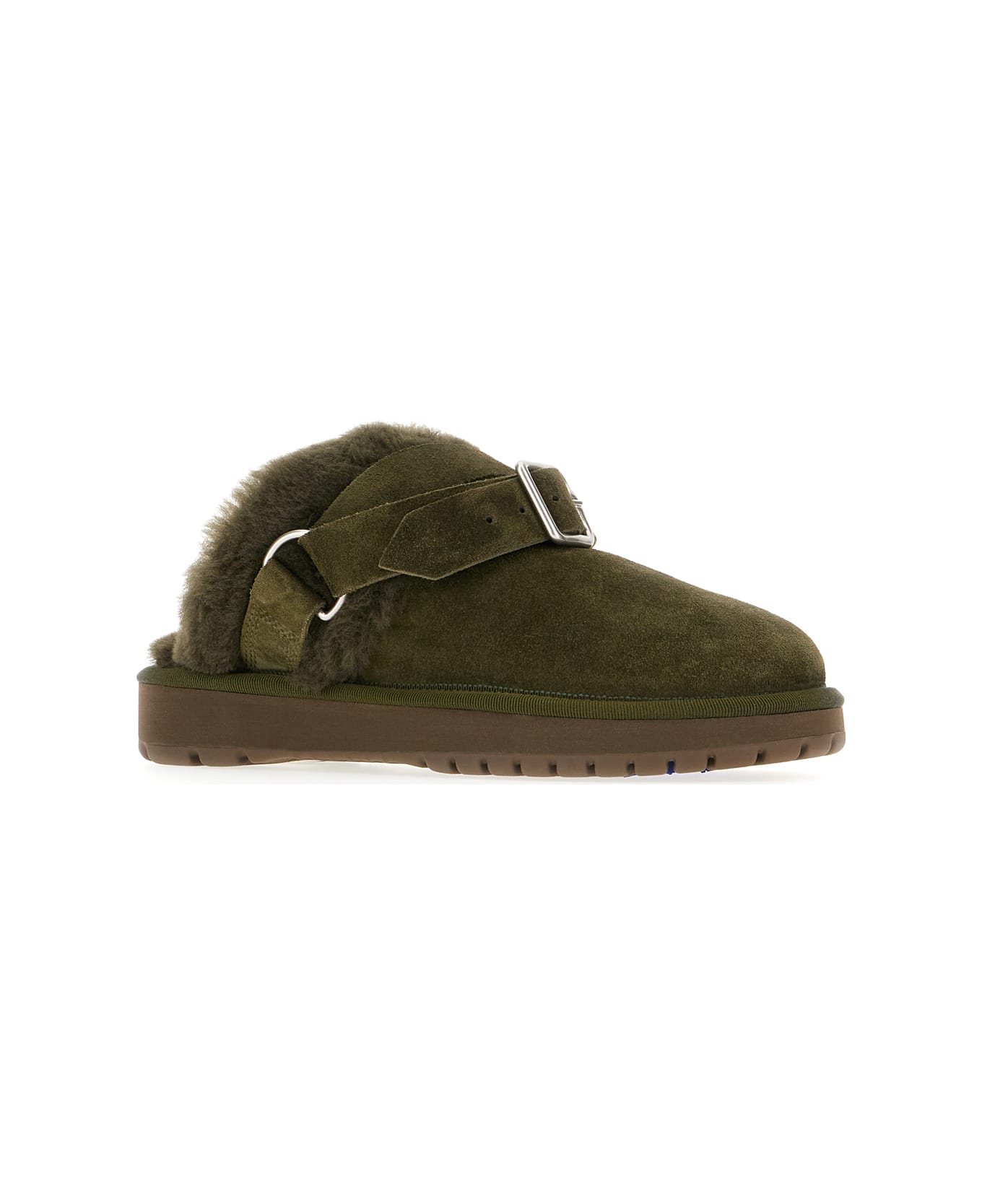 Burberry Military Green Suede Slippers - LOCH