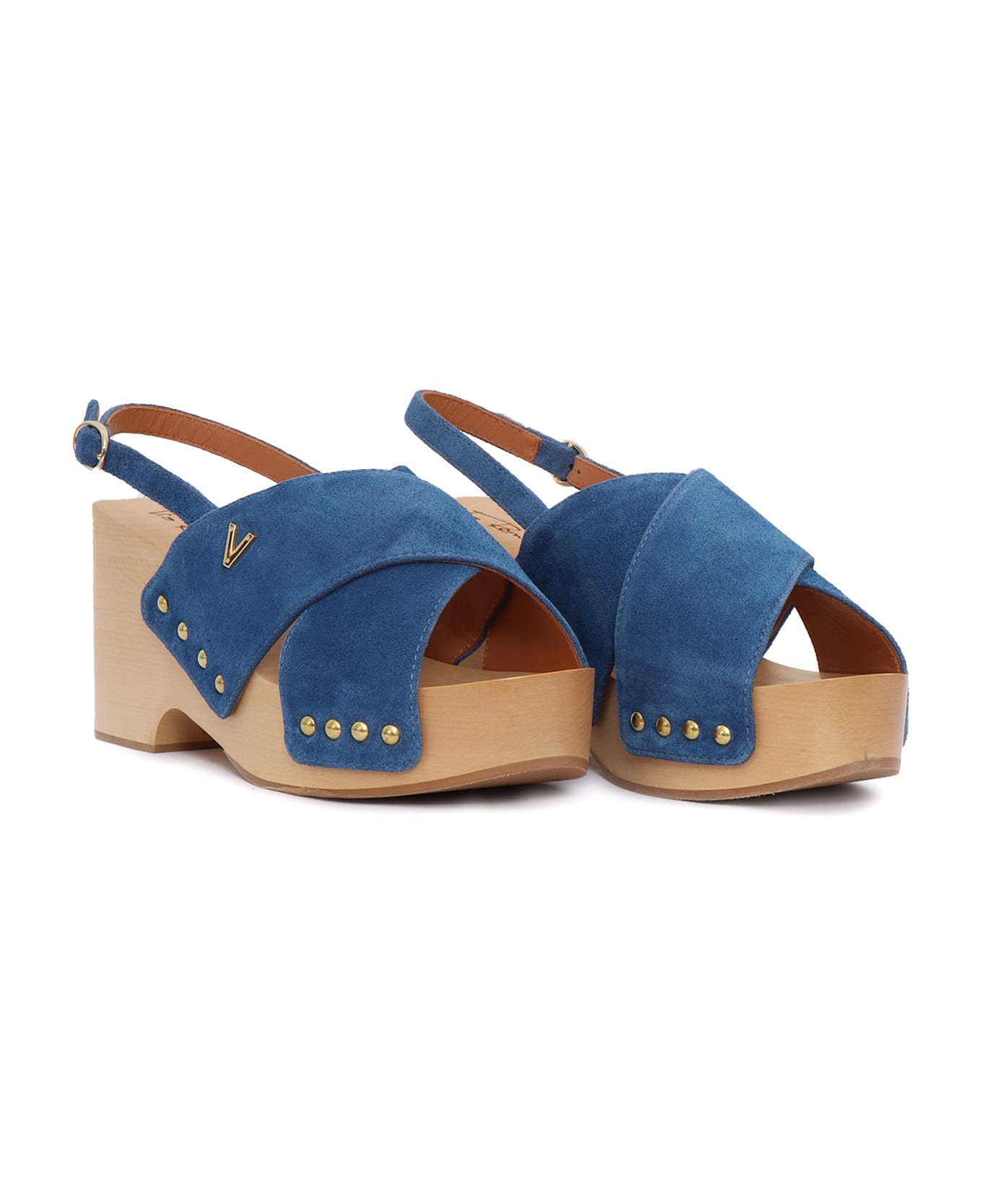 Via Roma 15 Wooden Heeled Sandals - BLUE