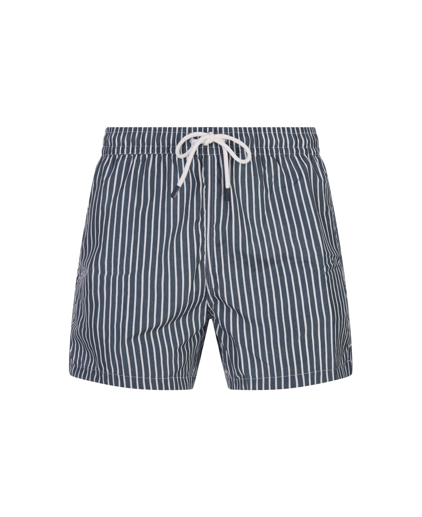 Fedeli Teal And White Striped Swim Shorts - Blue