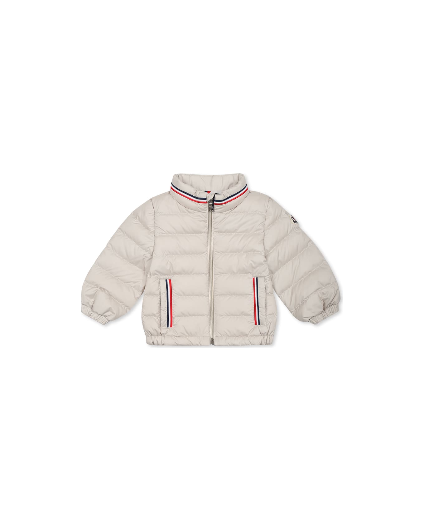 Moncler Ivory Down Jacket For Baby Boy With Logo - Ivory