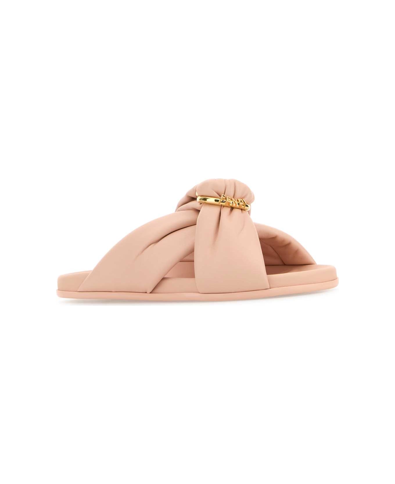 Fendi Pink Nappa Leather Feel Slippers - PINK