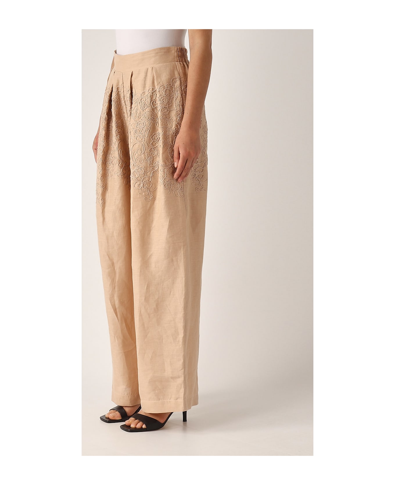 Ermanno Scervino Pantalone Lino Ricamo Trousers - ORO ROSA