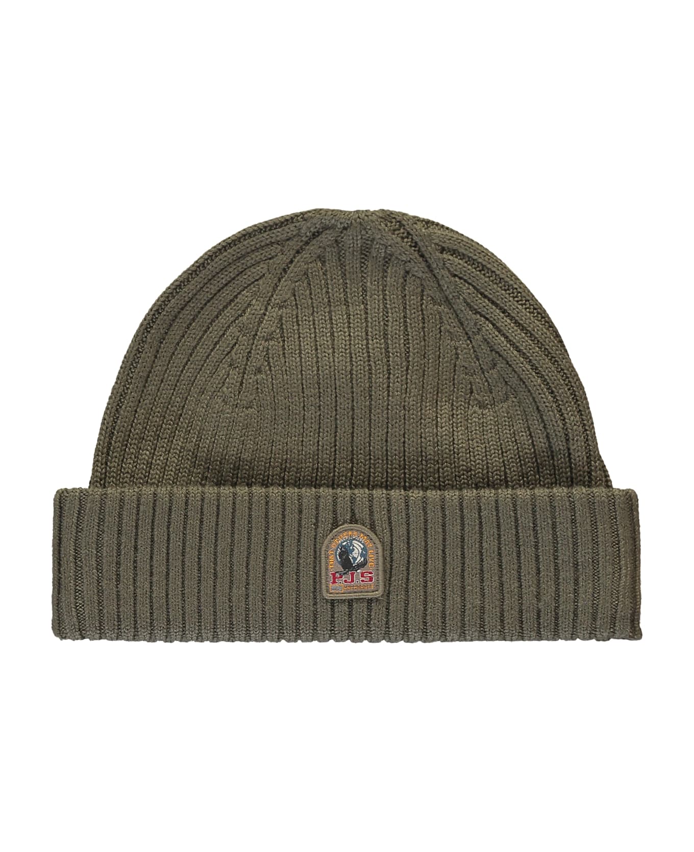 Parajumpers Olive Green Ribbed Beanie With Logo - green