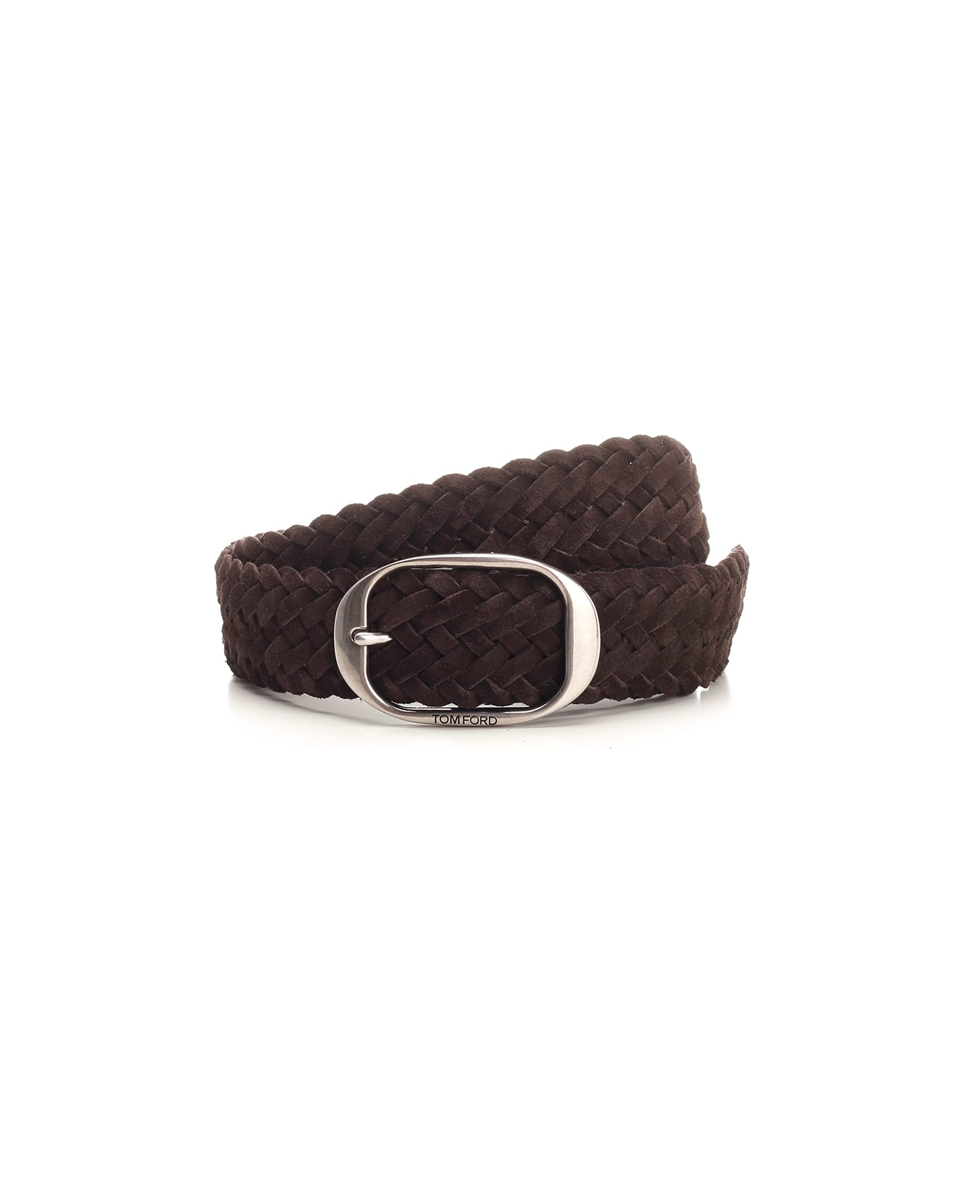 Tom Ford Woven Belt With Oval Buckle - Brown