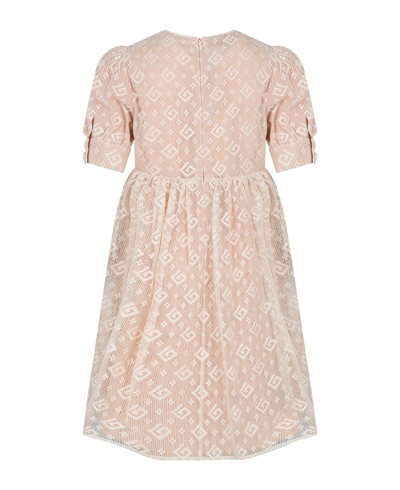 Gucci Pink Dress For Girl With G Quadro Motif - Pink