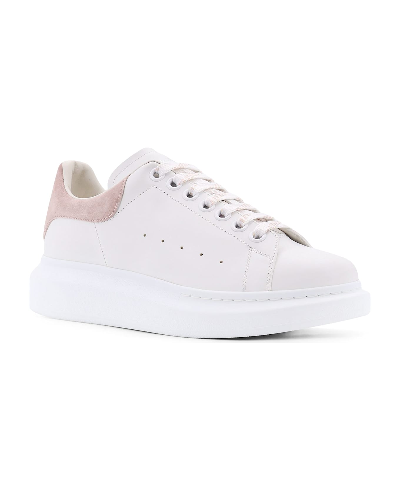 Alexander McQueen White Leather Sneakers With Pink Suede Heel - Pink