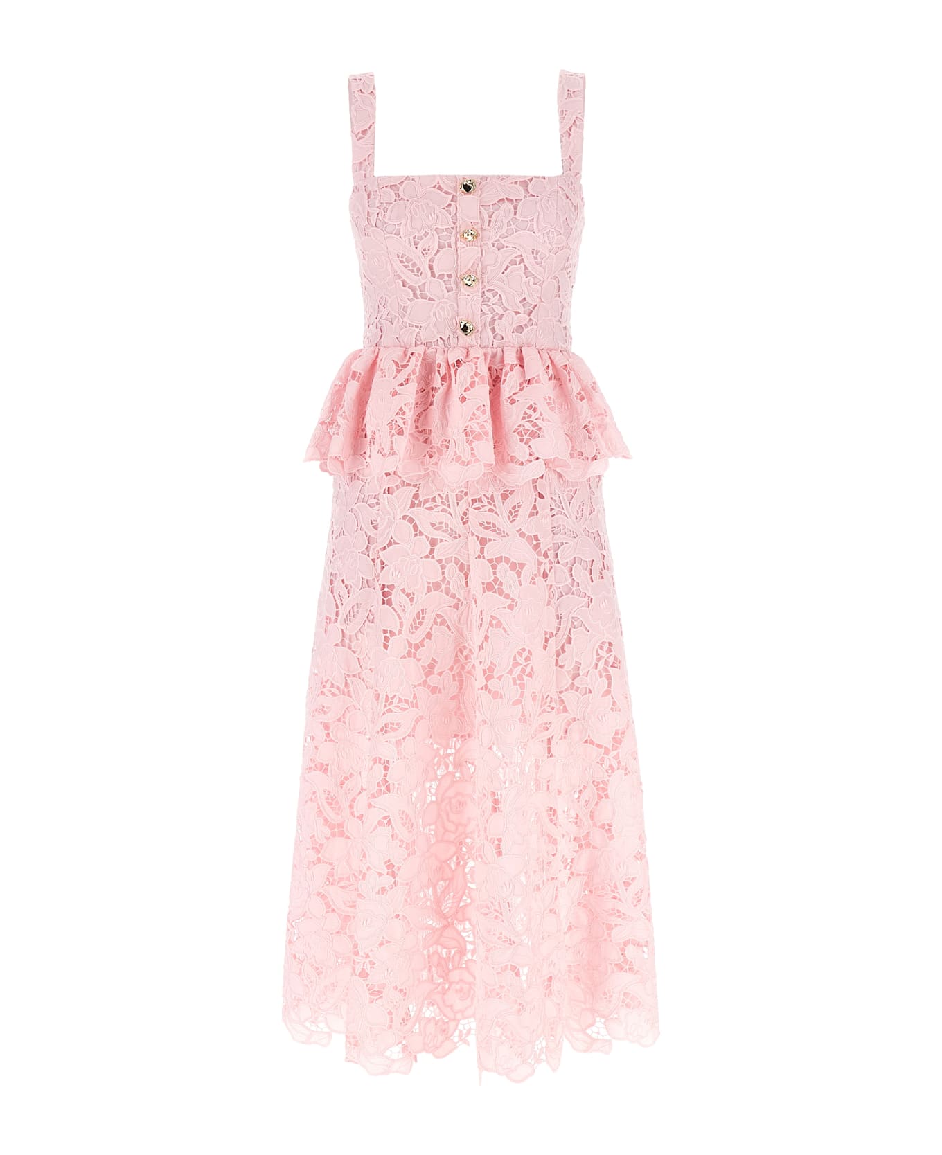 self-portrait 
pink Lace Peplum Midi
 Dress - Pink