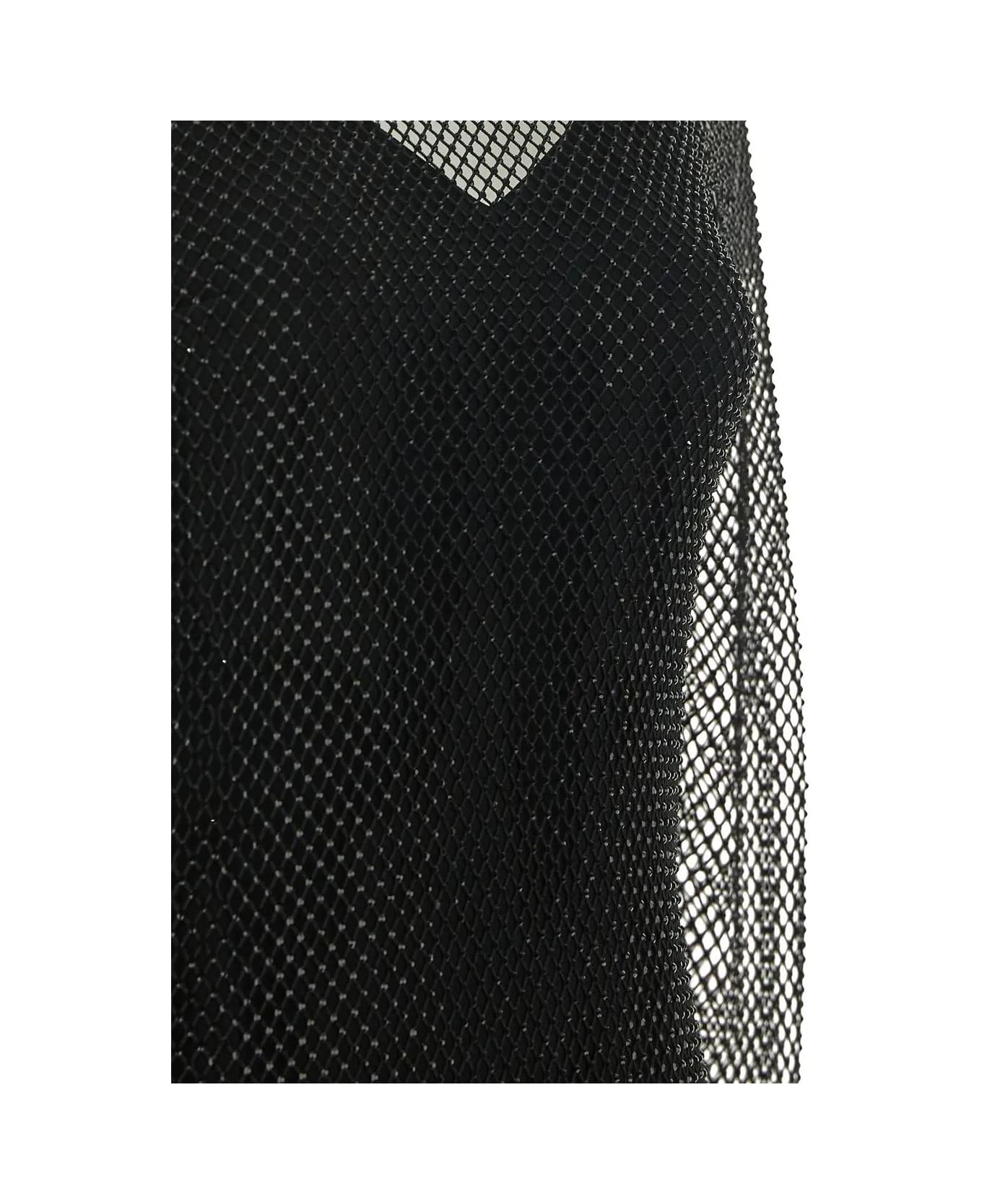 Max Mara Vezzo Short Embroidered Mesh Dress With Crystal - BLACK