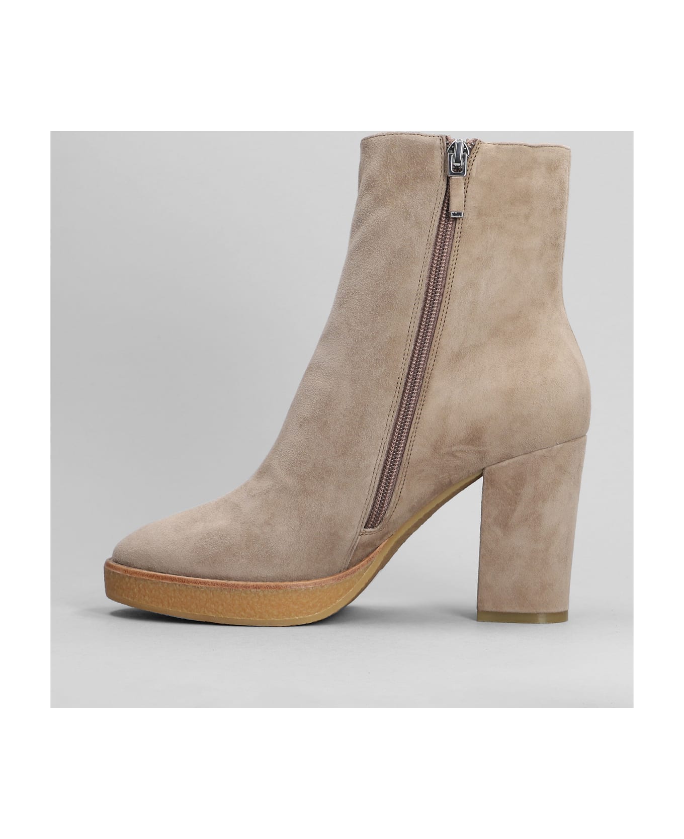 Lola Cruz High Heels Ankle Boots In Taupe Suede - taupe