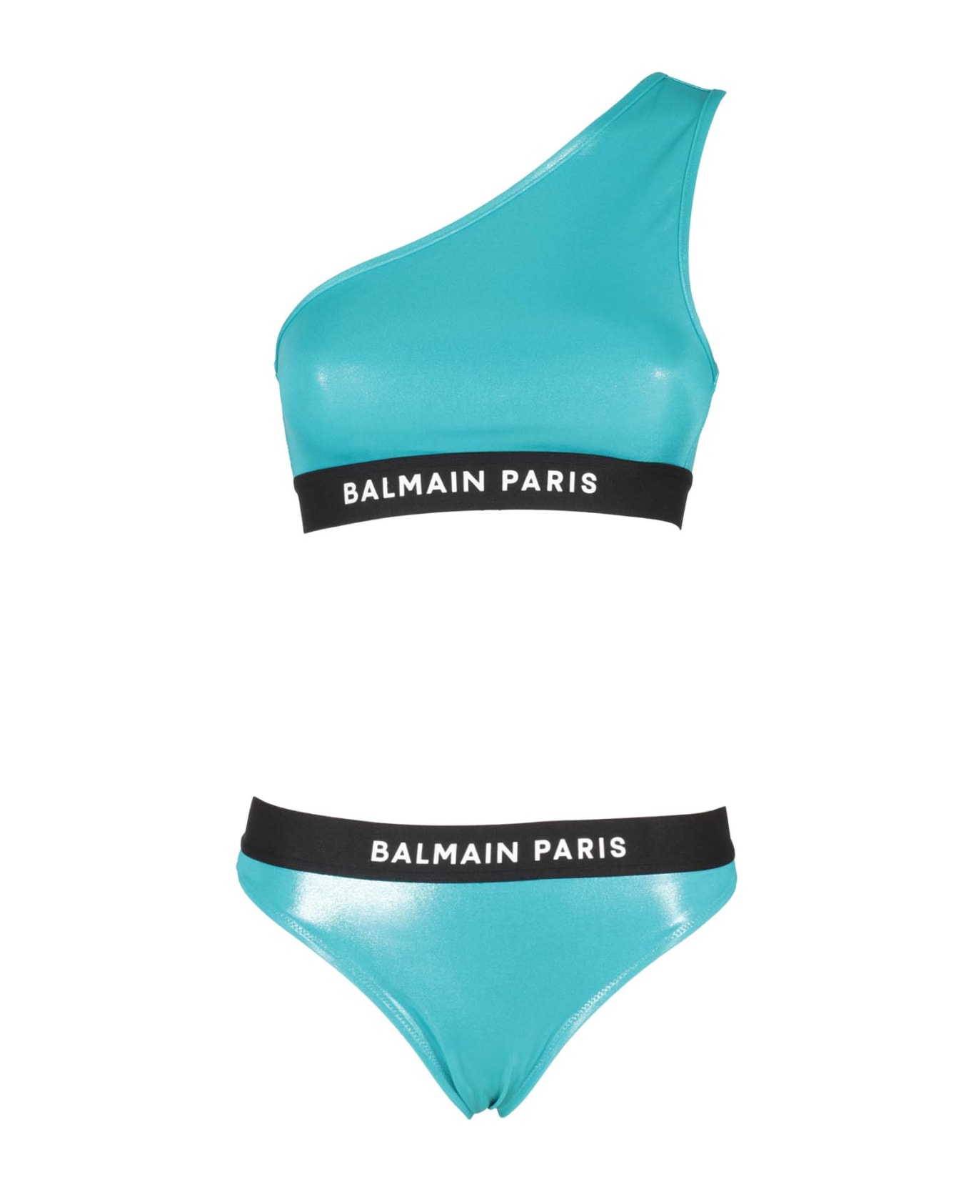 Balmain One Shoulder Bikini - Turchese