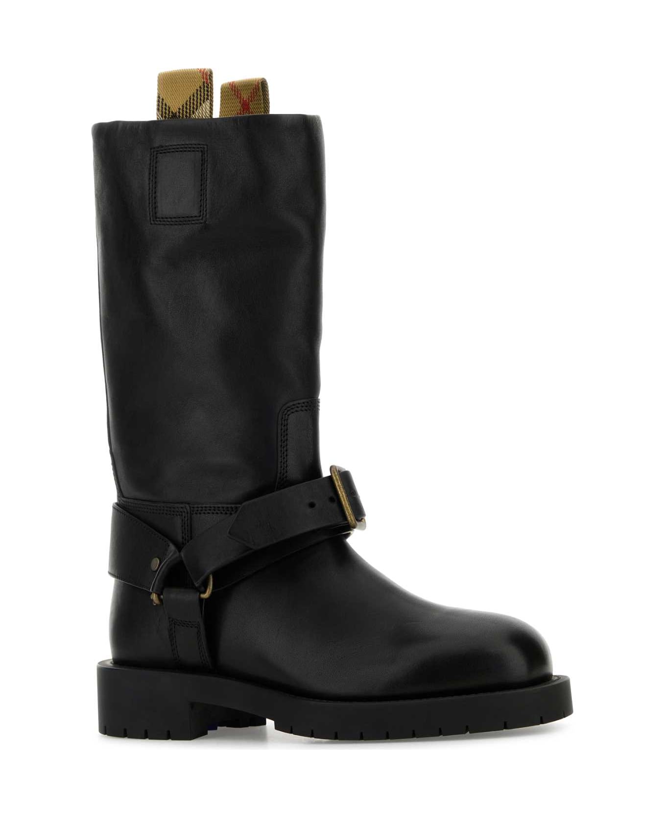 Burberry Black Leather Saddle Boots - BLACK