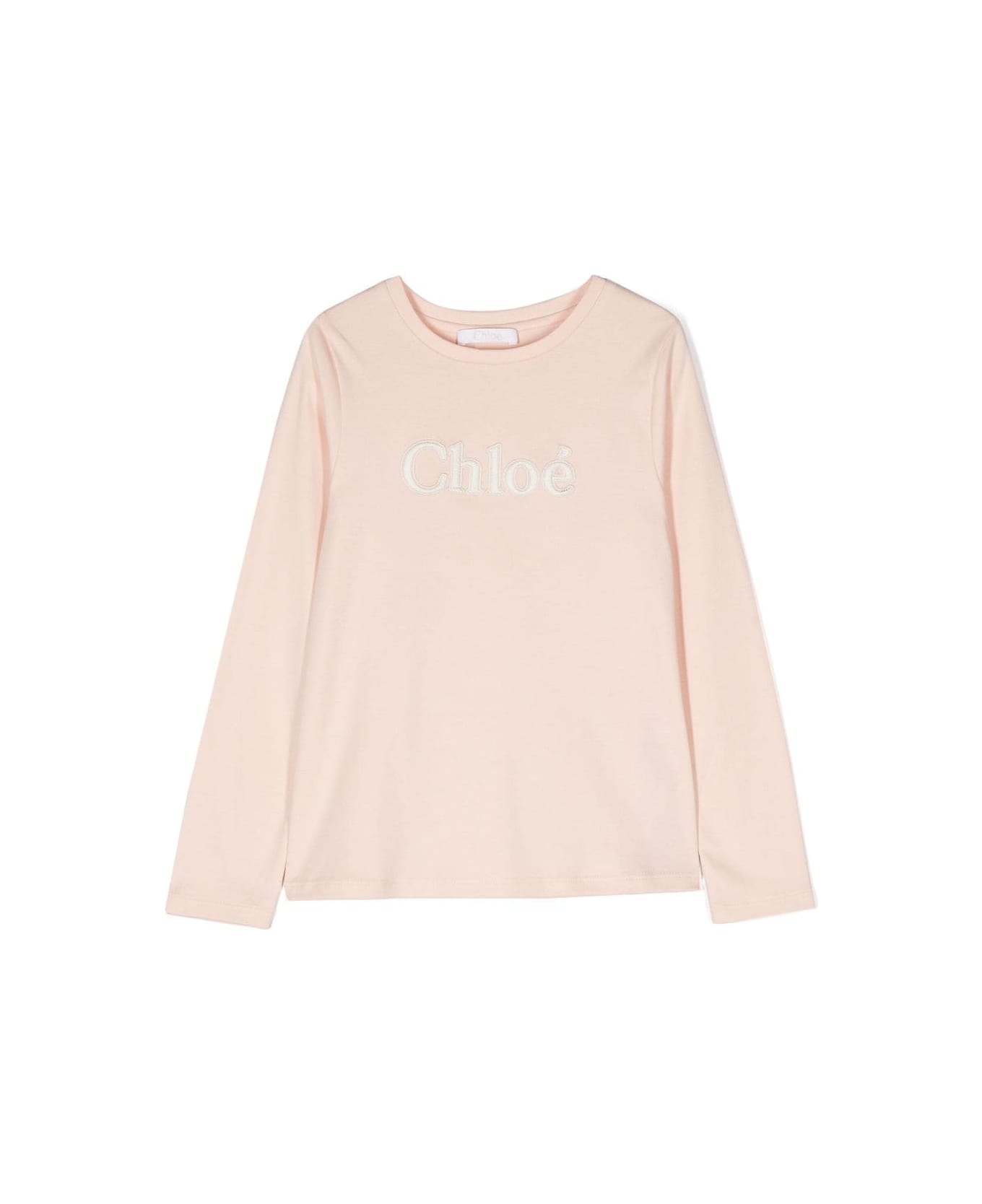 Chloé Chloe T-shirt Bianca Cipria In Jersey Di Cotone Bambina - Bianco