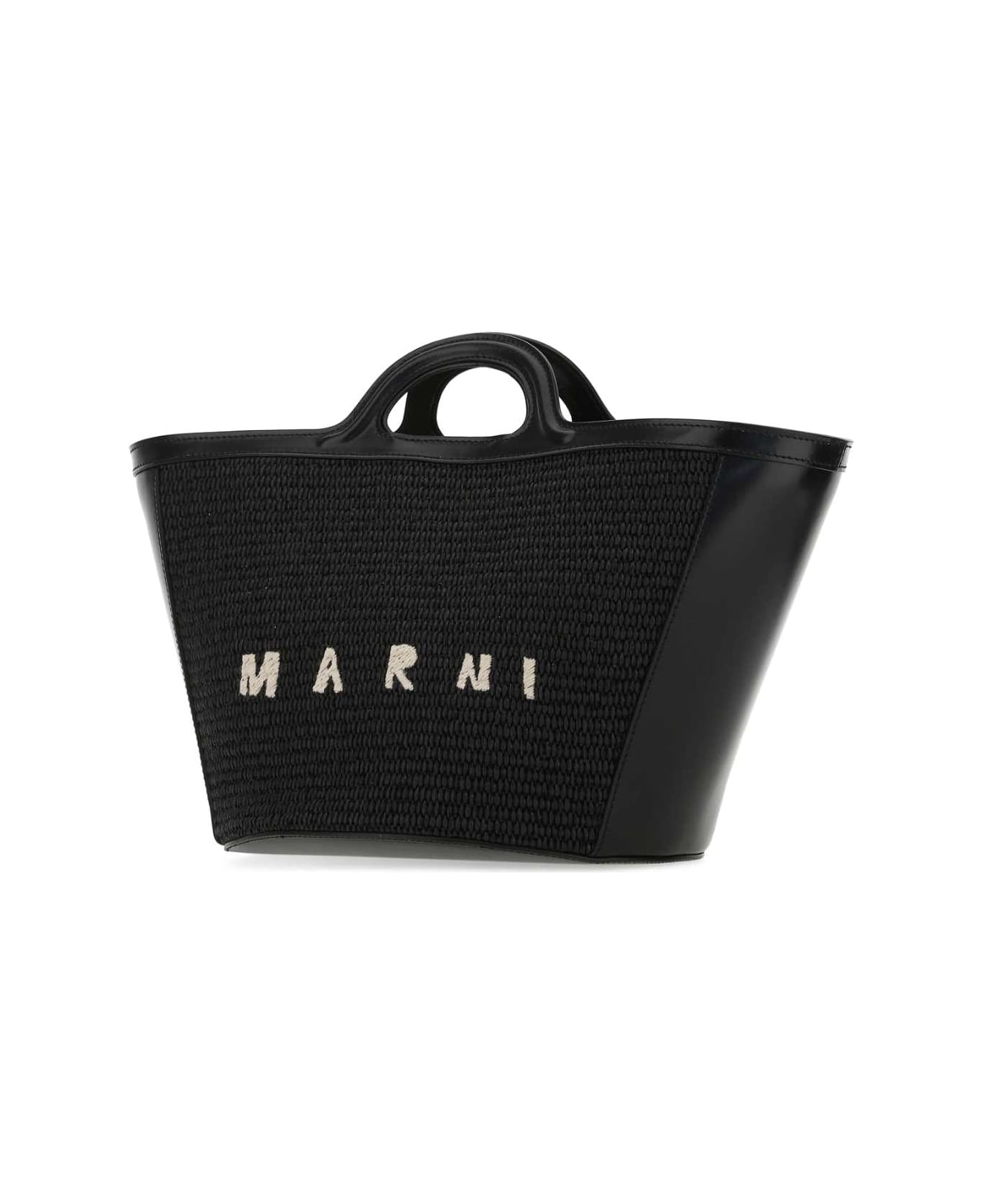 Marni Black Leather And Raffia Small Tropicalia Summer Handbag - 00N99