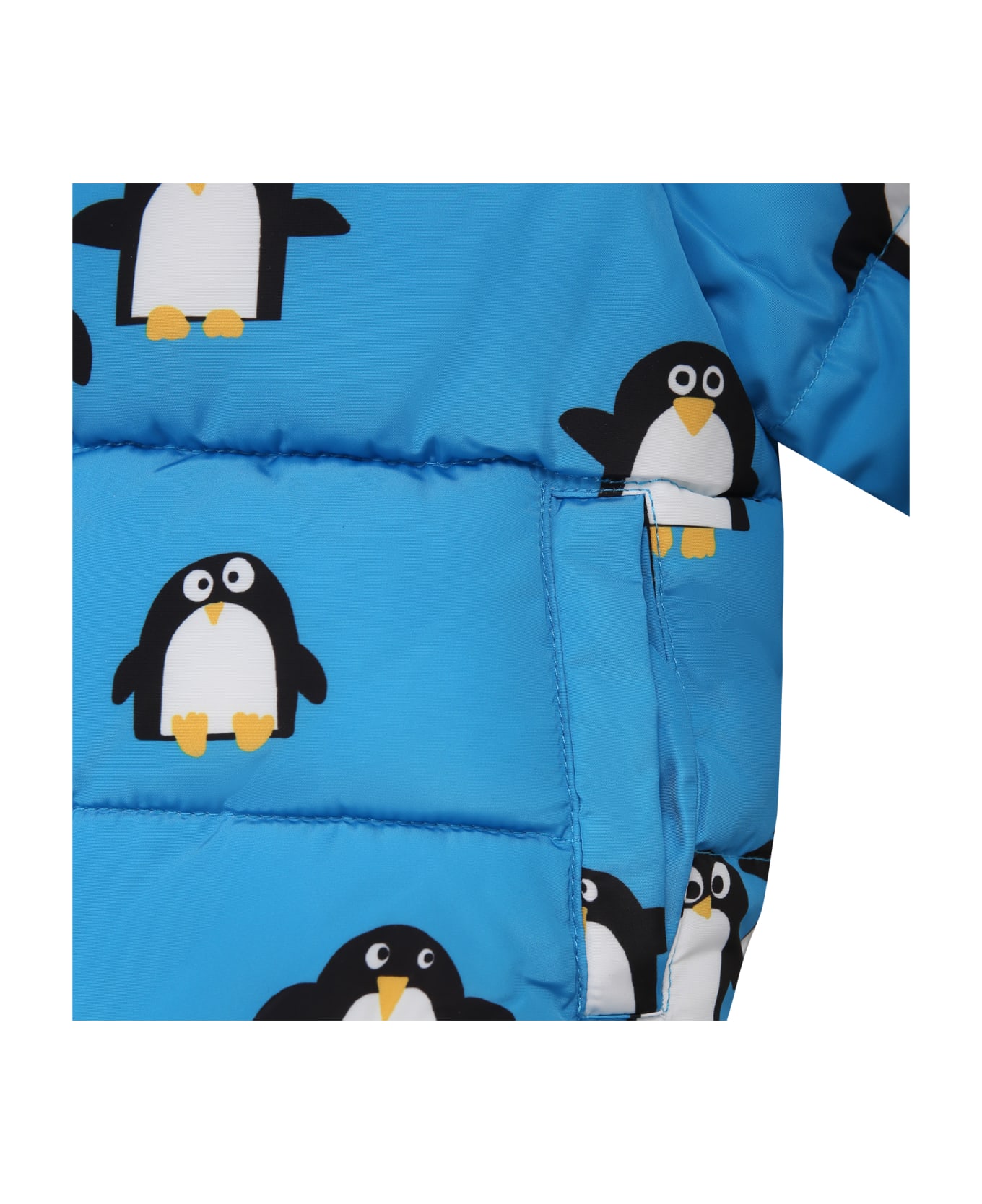 Stella McCartney Kids Down Jacket For Baby Boy With All-over Penguins Print - Light Blue コート＆ジャケット