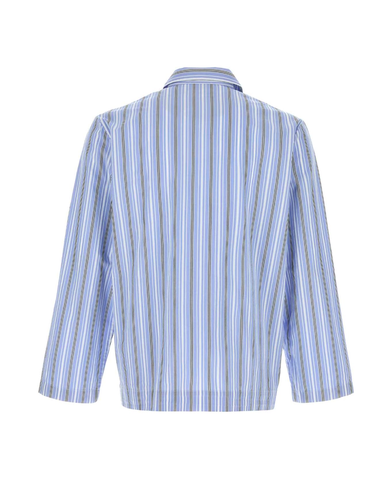 Tekla Embroidered Poplin Oversize Pyjama Shirt - STAVESTRIPES