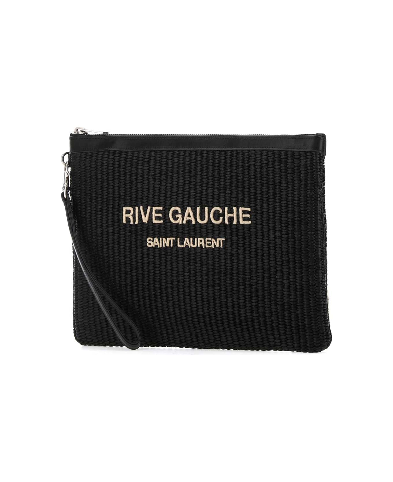 Saint Laurent Black Raffia Clutch - 1050