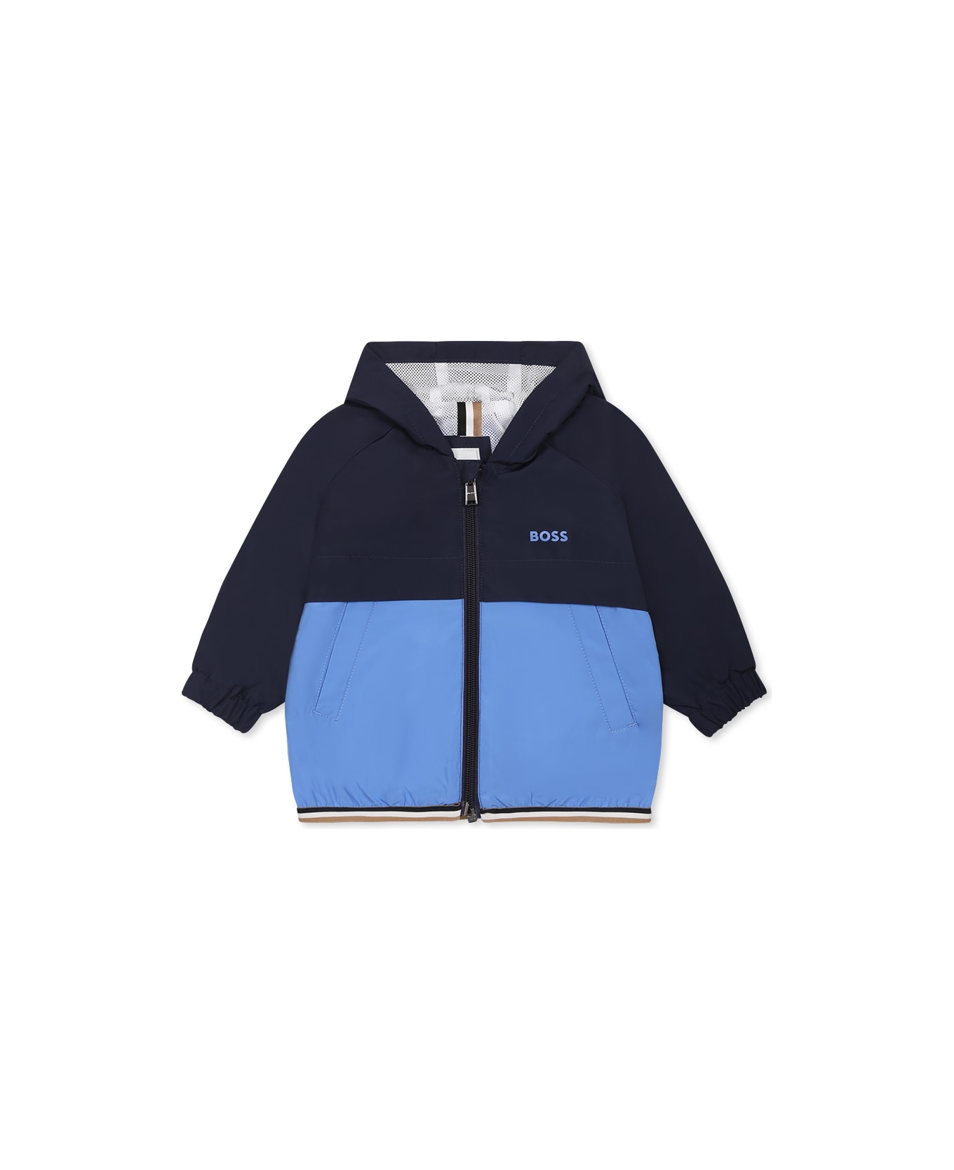 Hugo Boss Blue Windbreaker Jacket For Baby Boy With Logo - Multicolor