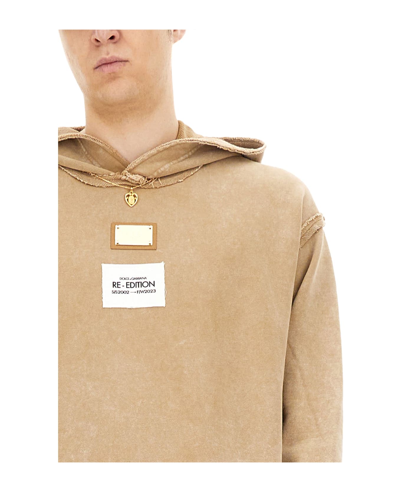 Dolce & Gabbana Sweatshirt With Logo Plaque - Beige フリース
